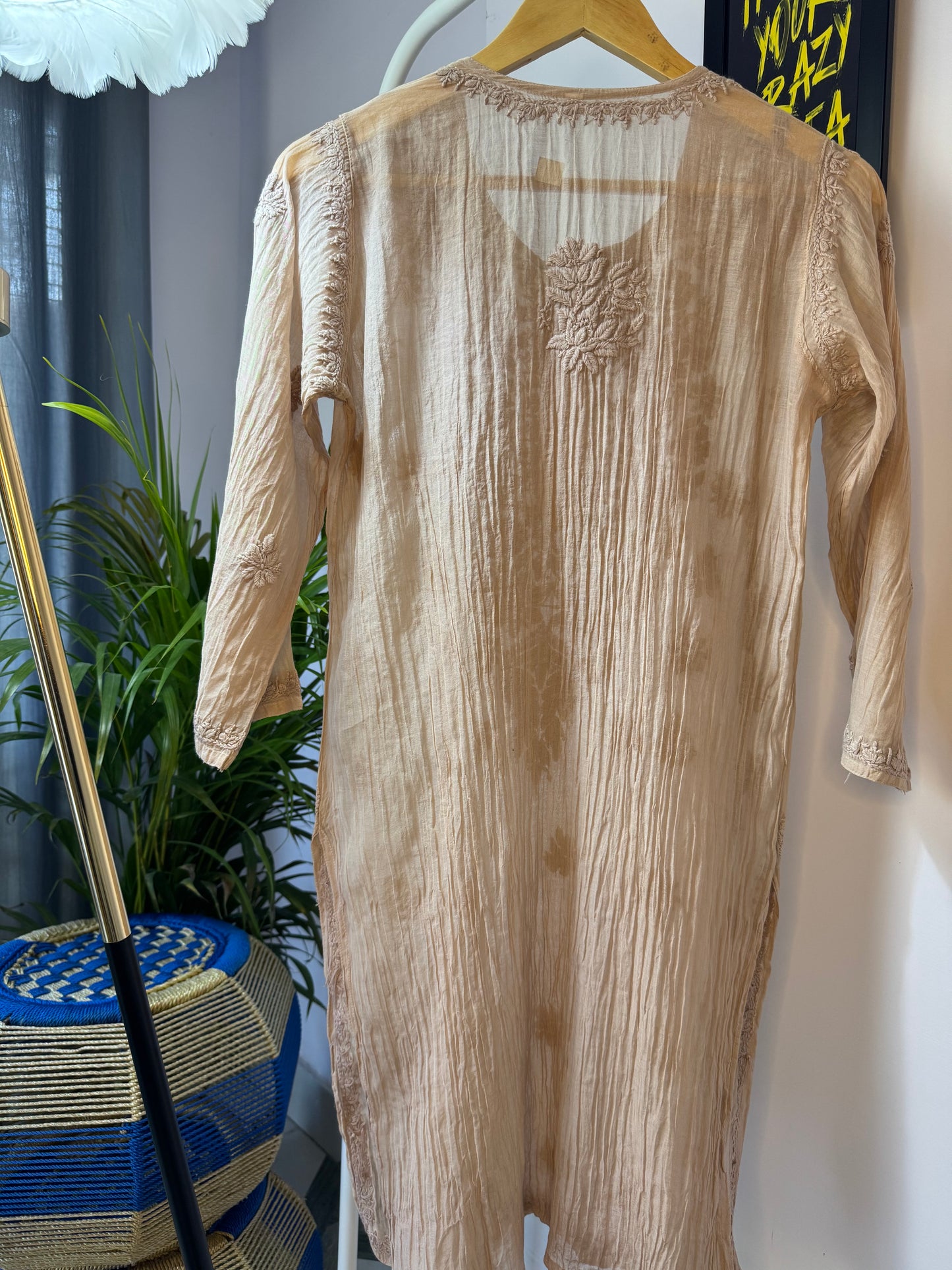 MUL CHANDERI CHIKANKARI CO-ORD SET- BEIGE