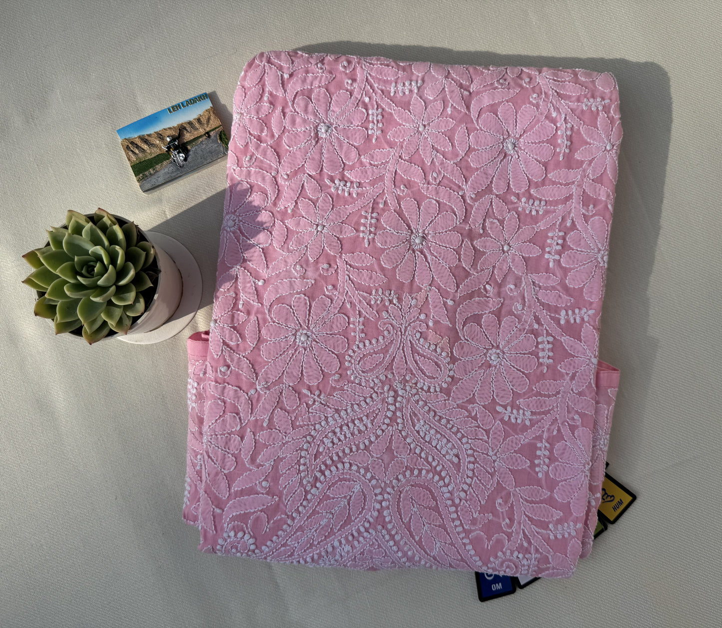 COTTON CHIKANKARI KURTA- PINK