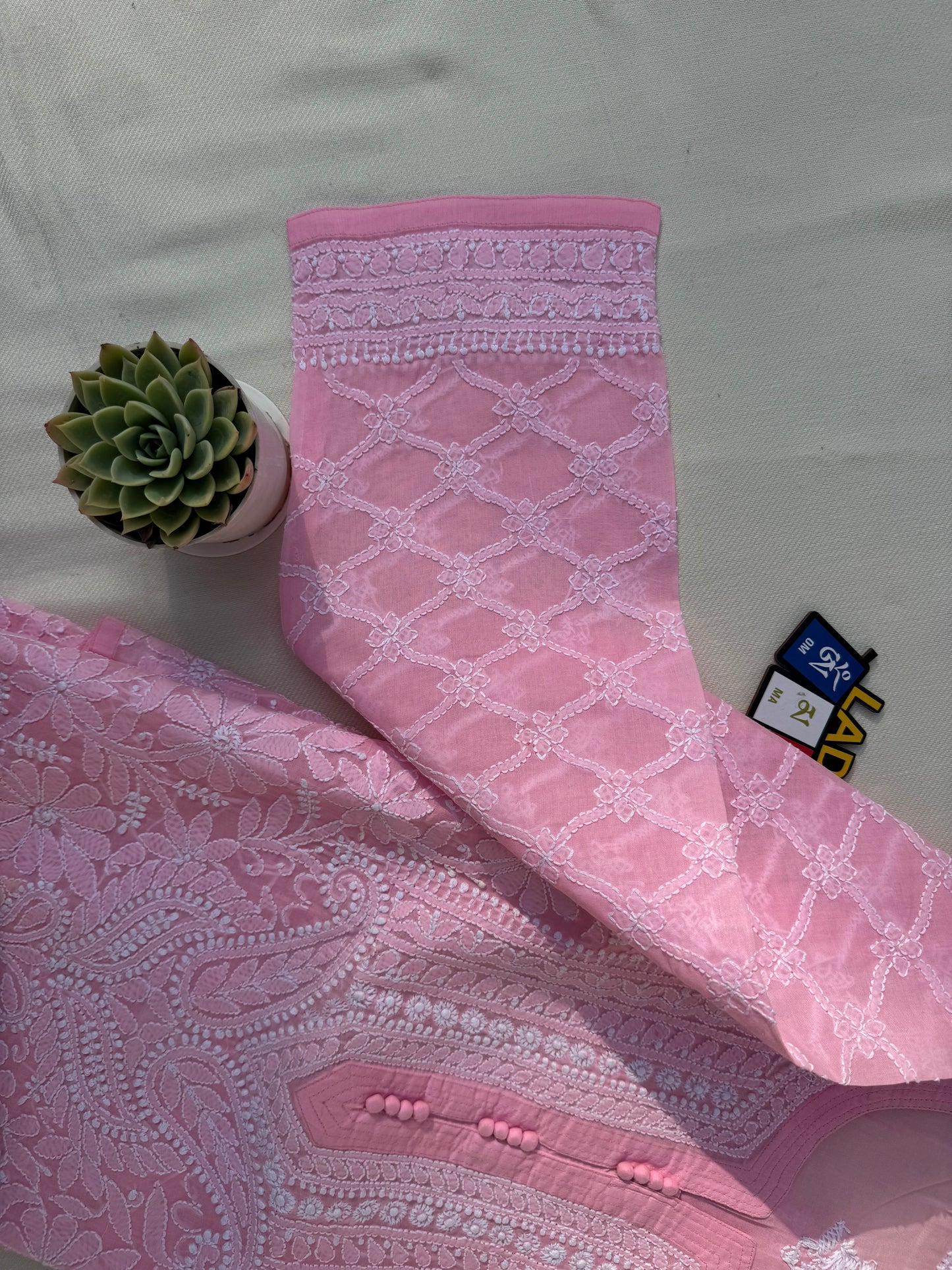 COTTON CHIKANKARI KURTA- PINK