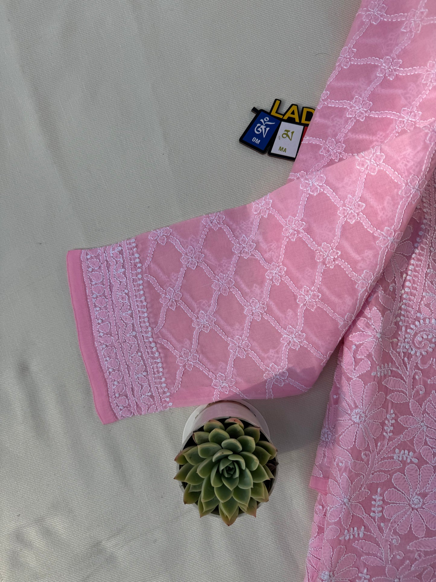COTTON CHIKANKARI KURTA- PINK
