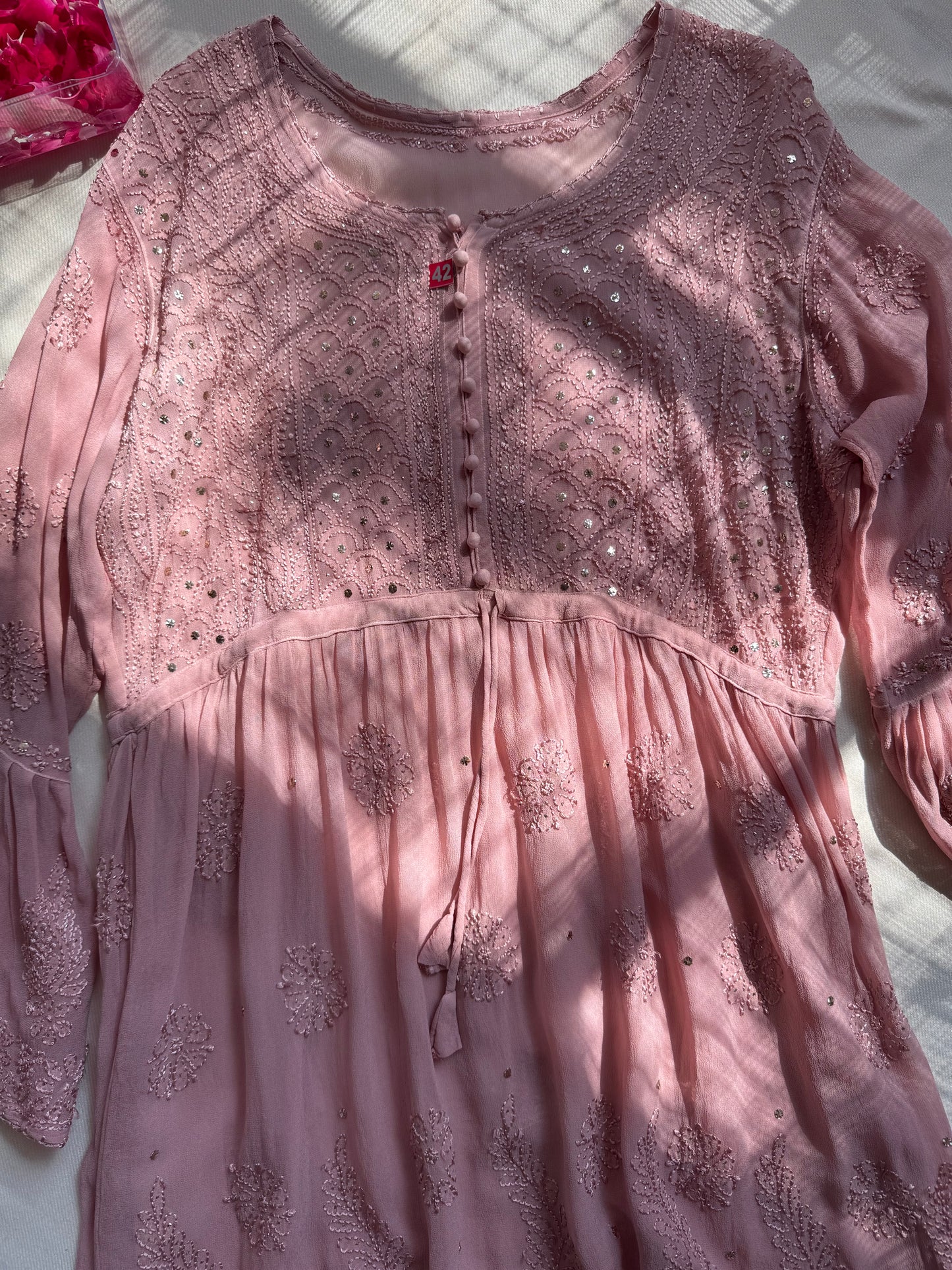 VISCOSE GEORGETTE MUKAISH CHIKANKARI SHORT KURTA