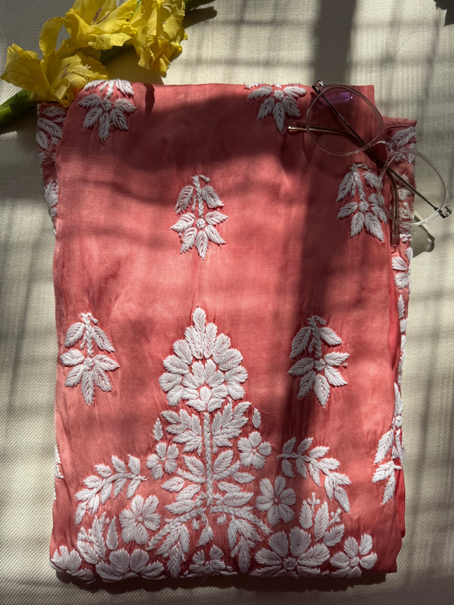 MODAL SATIN CHIKANKARI KURTA- ORANGE