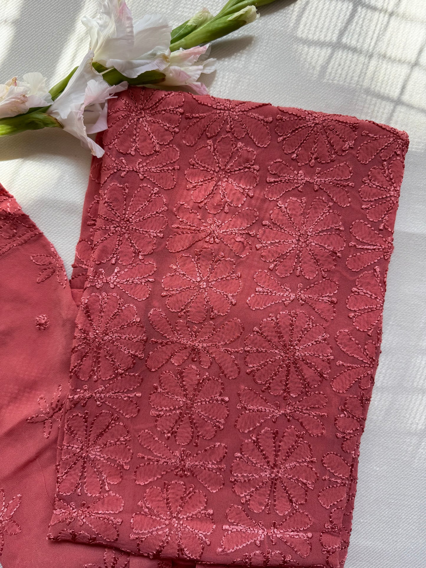 VISCOSE CHIKANKARI GEORGETTE KURTA- TERACOTTA