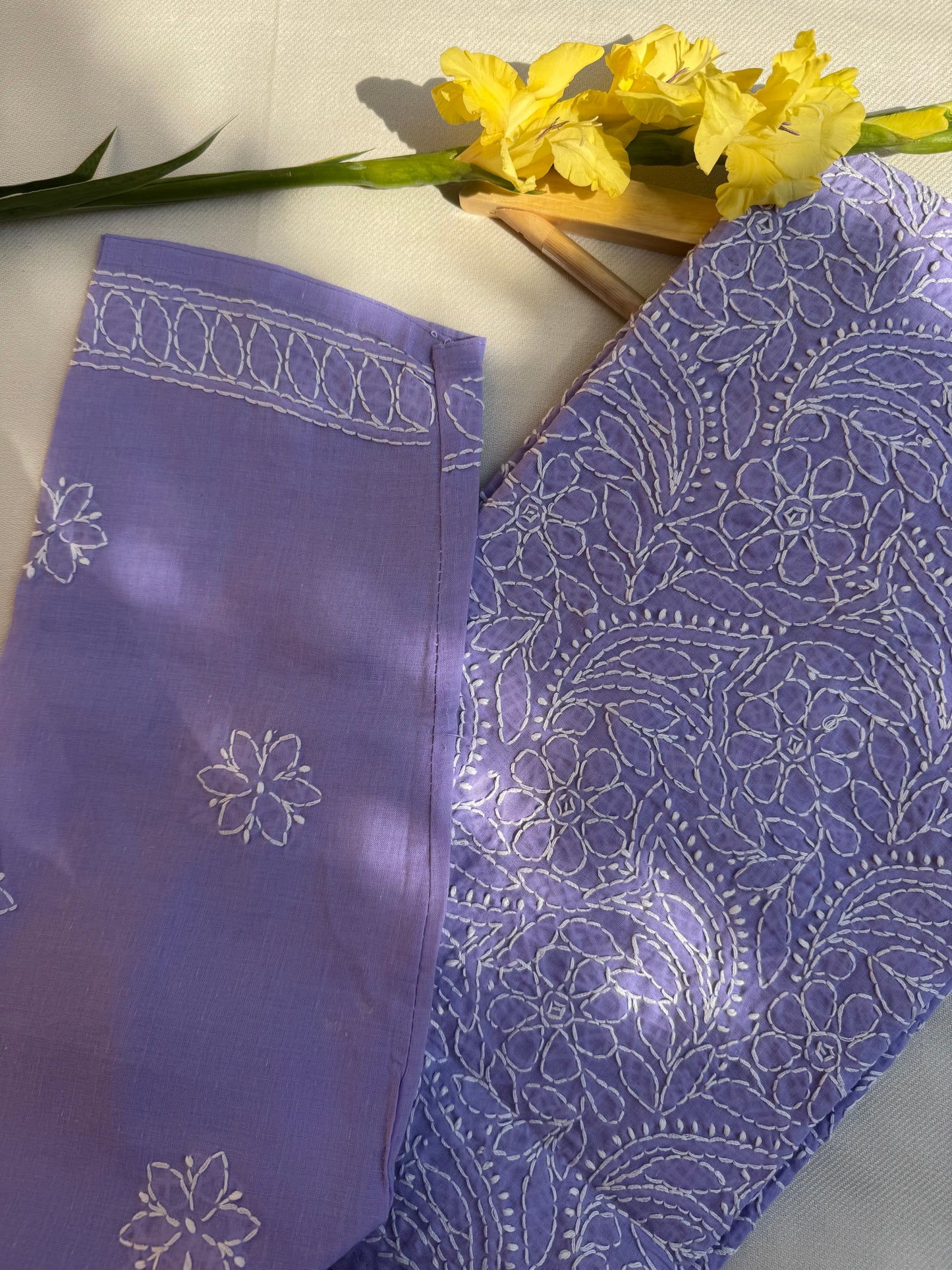 COTTON CHIKANKARI KURTA - PURPLE