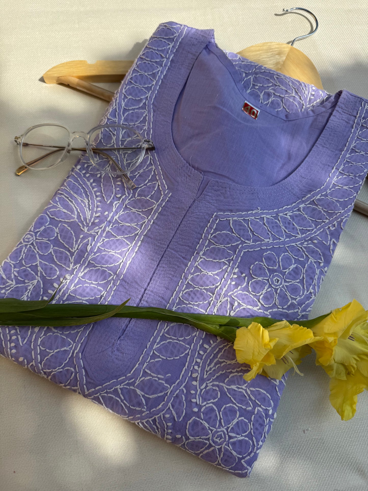 COTTON CHIKANKARI KURTA - PURPLE