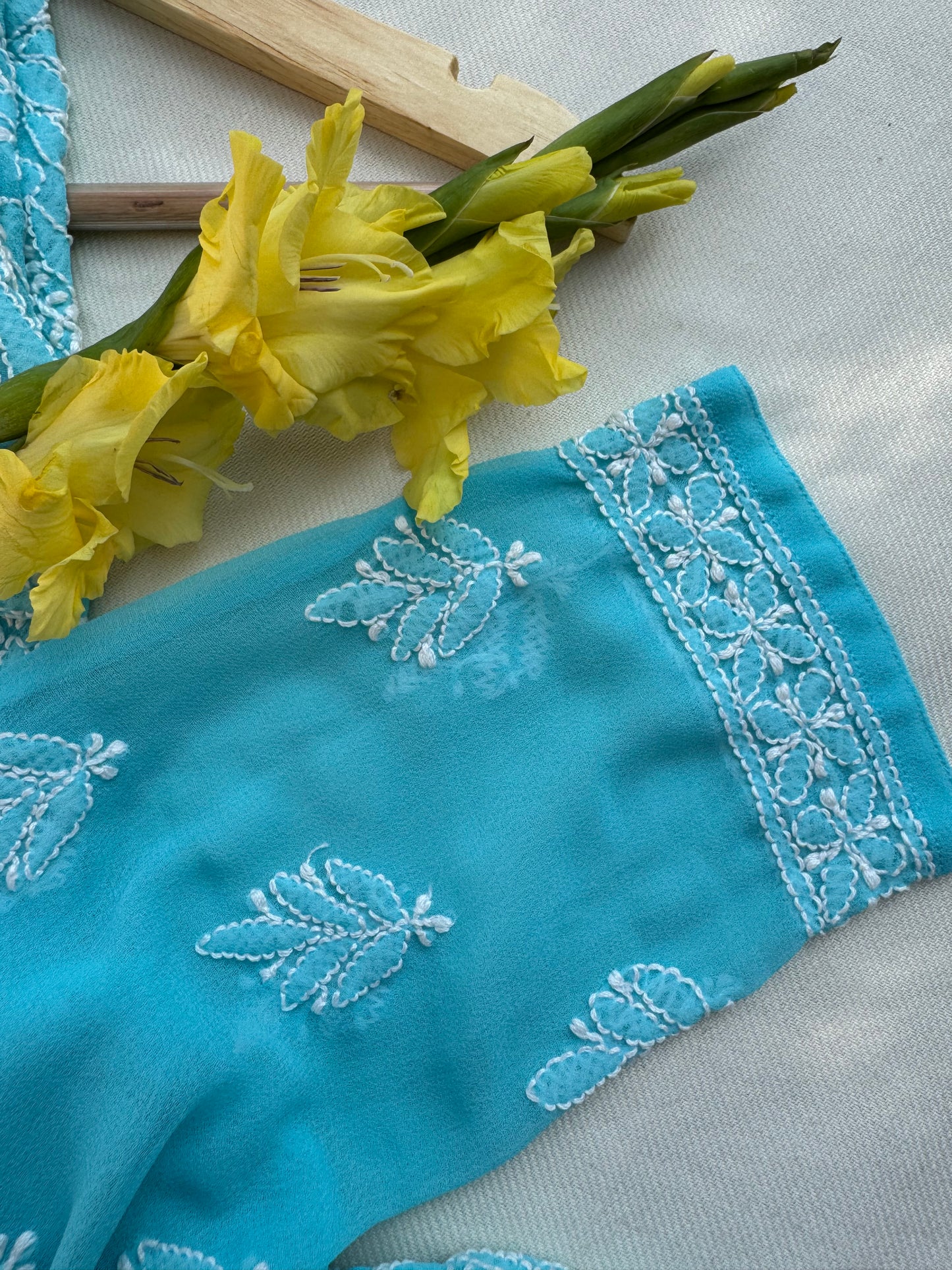 VISCOSE GEORGETTE CHIKANKARI KURTA- SKY BLUE