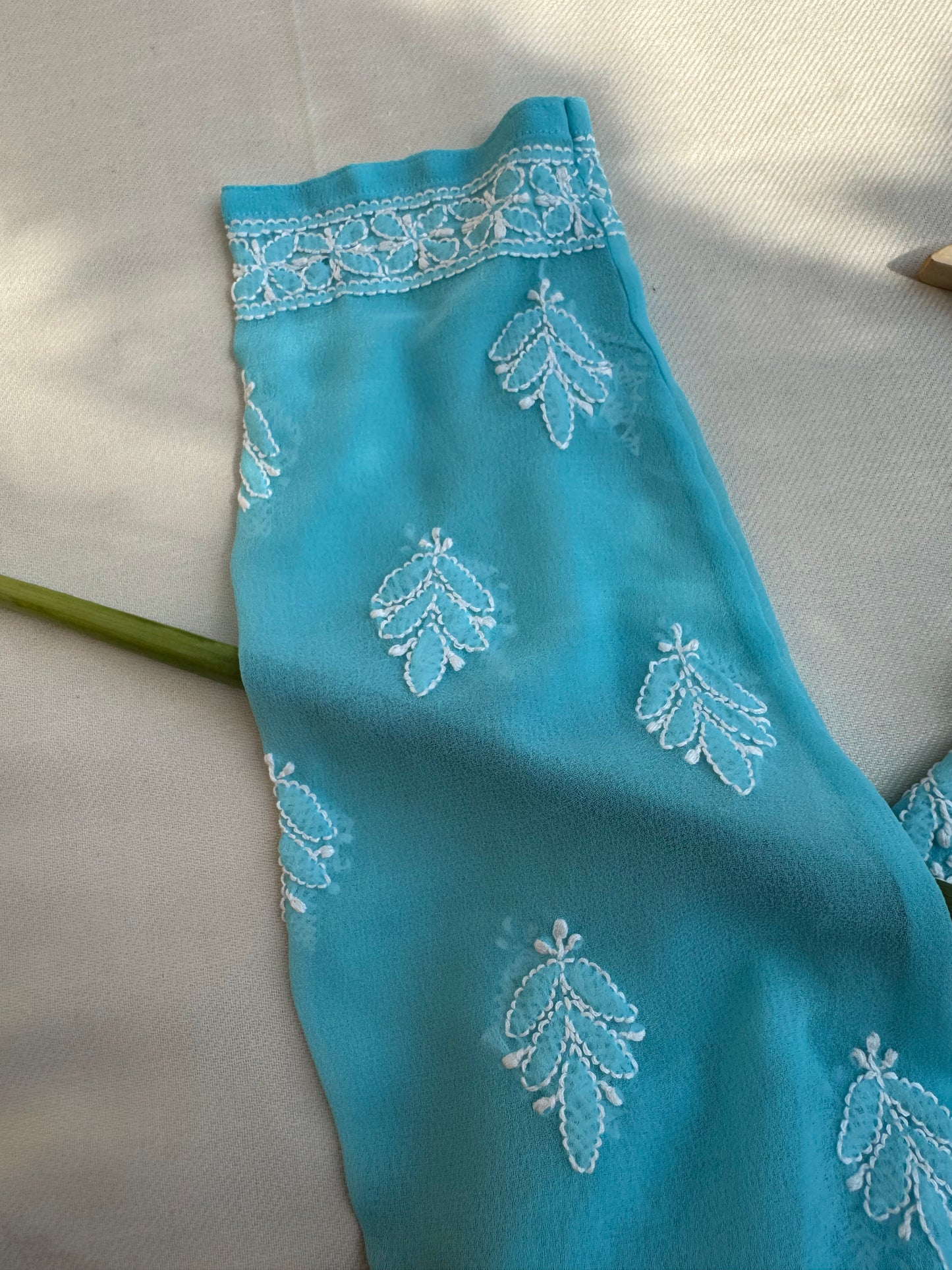 VISCOSE GEORGETTE CHIKANKARI KURTA- SKY BLUE