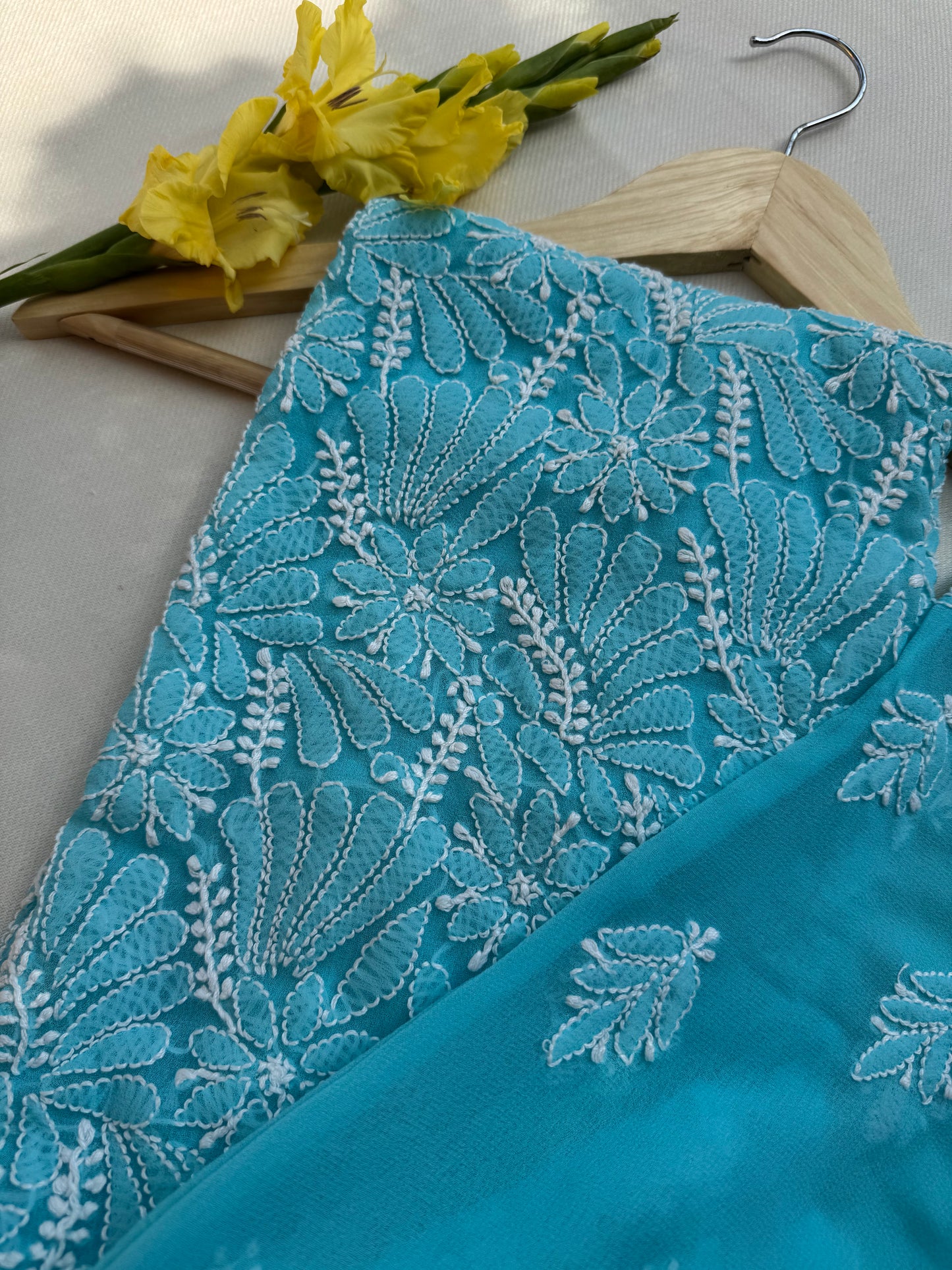 VISCOSE GEORGETTE CHIKANKARI KURTA- SKY BLUE