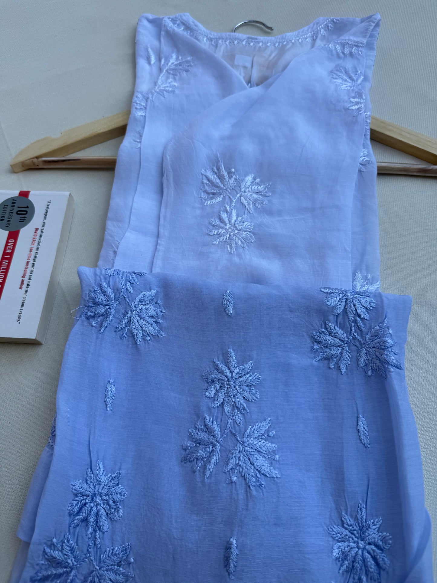 MUSLIN CHIKANKARI KURTA - LIGHT BLUE OMBRE