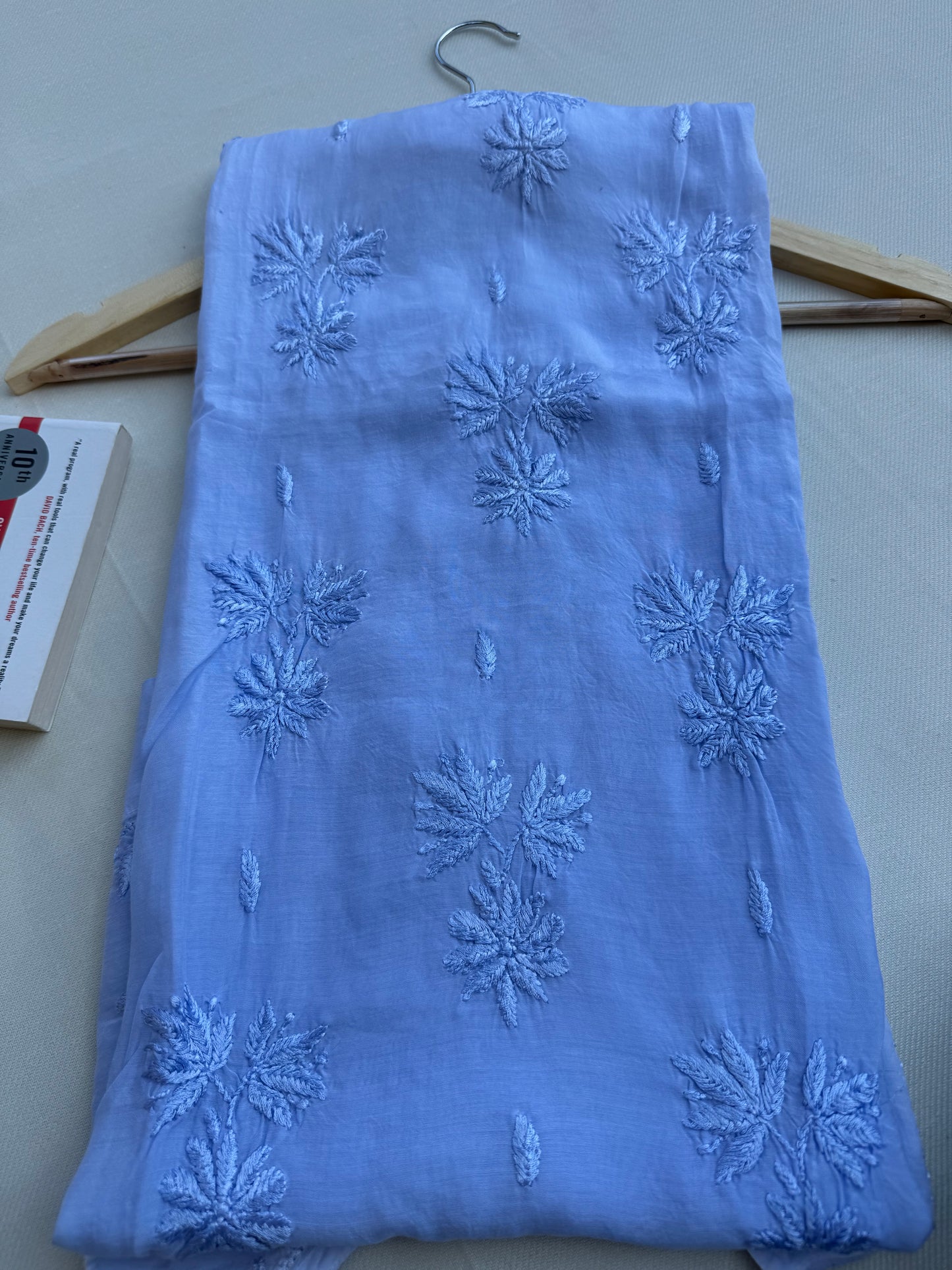MUSLIN CHIKANKARI KURTA - LIGHT BLUE OMBRE