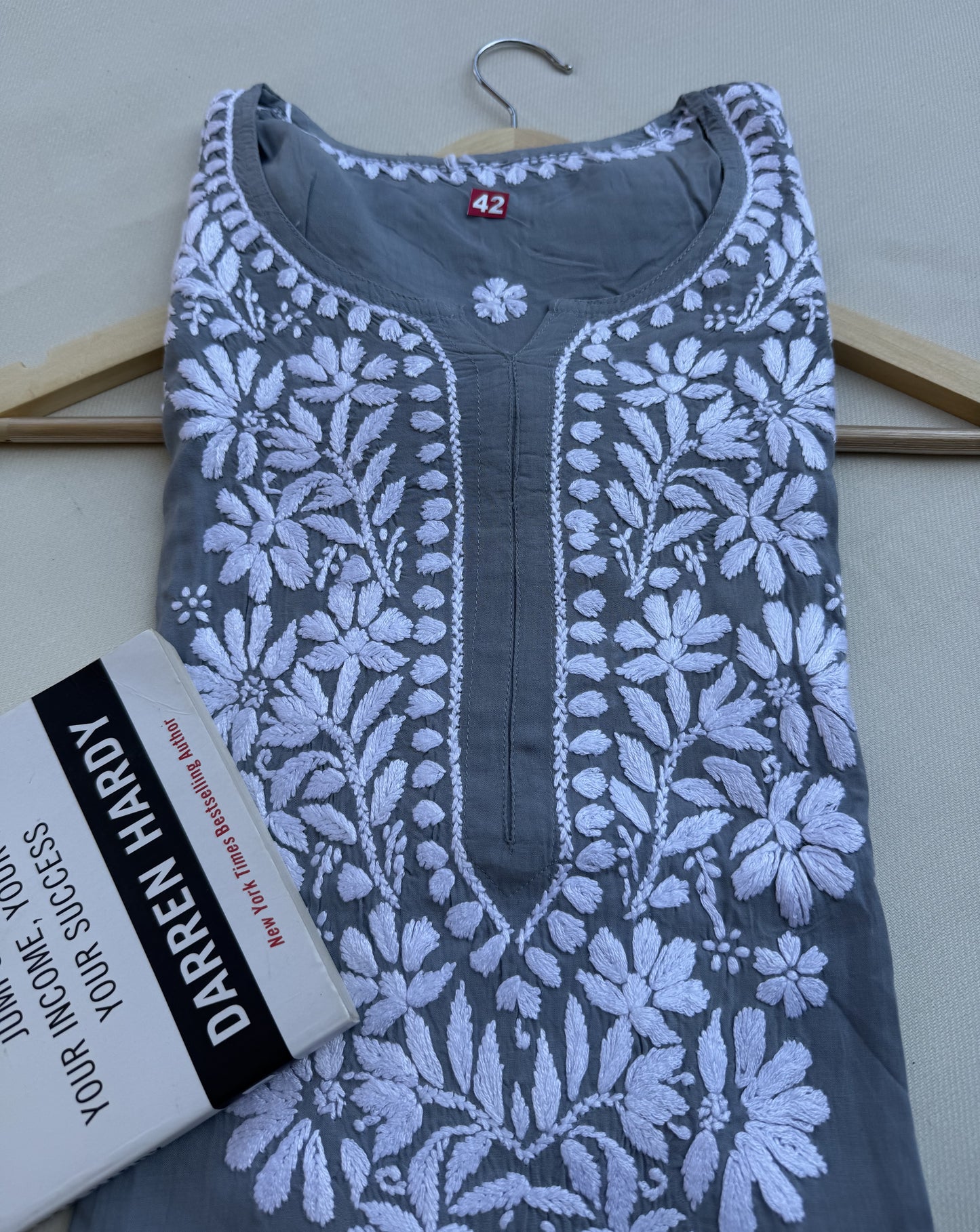 MODAL CHIKANKARI KURTA- GREY