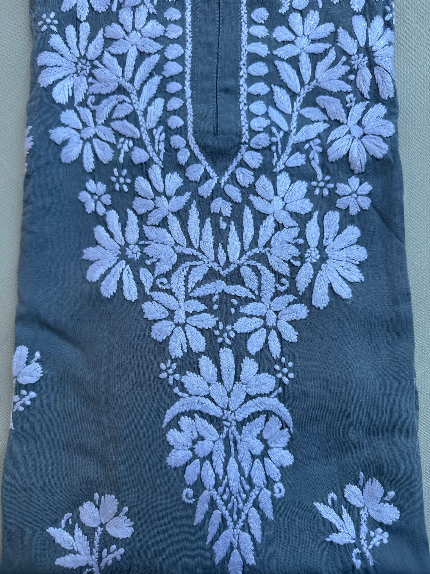 MODAL CHIKANKARI KURTA- GREY