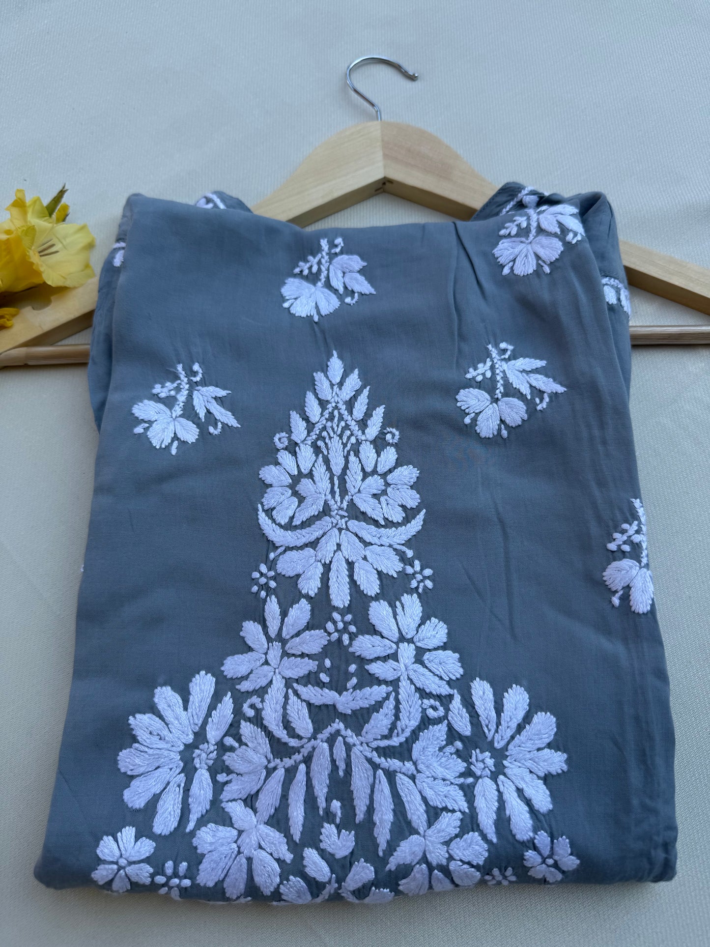 MODAL CHIKANKARI KURTA- GREY