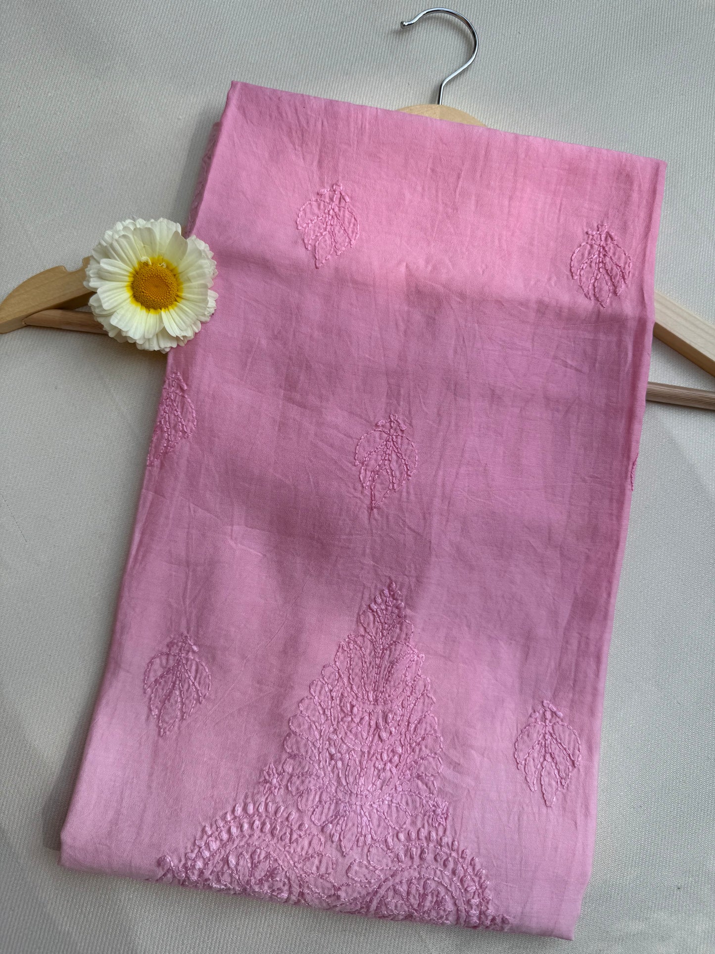 CHANDERI COTTON CHIKANKARI KURTA- PINK OMBRE