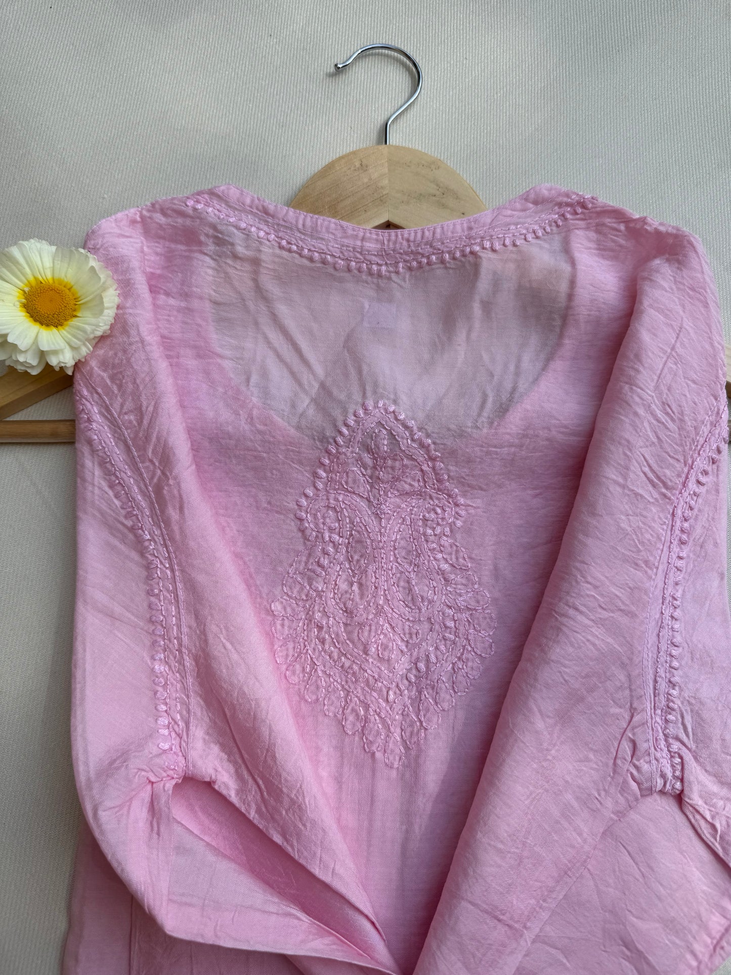 CHANDERI COTTON CHIKANKARI KURTA- PINK OMBRE