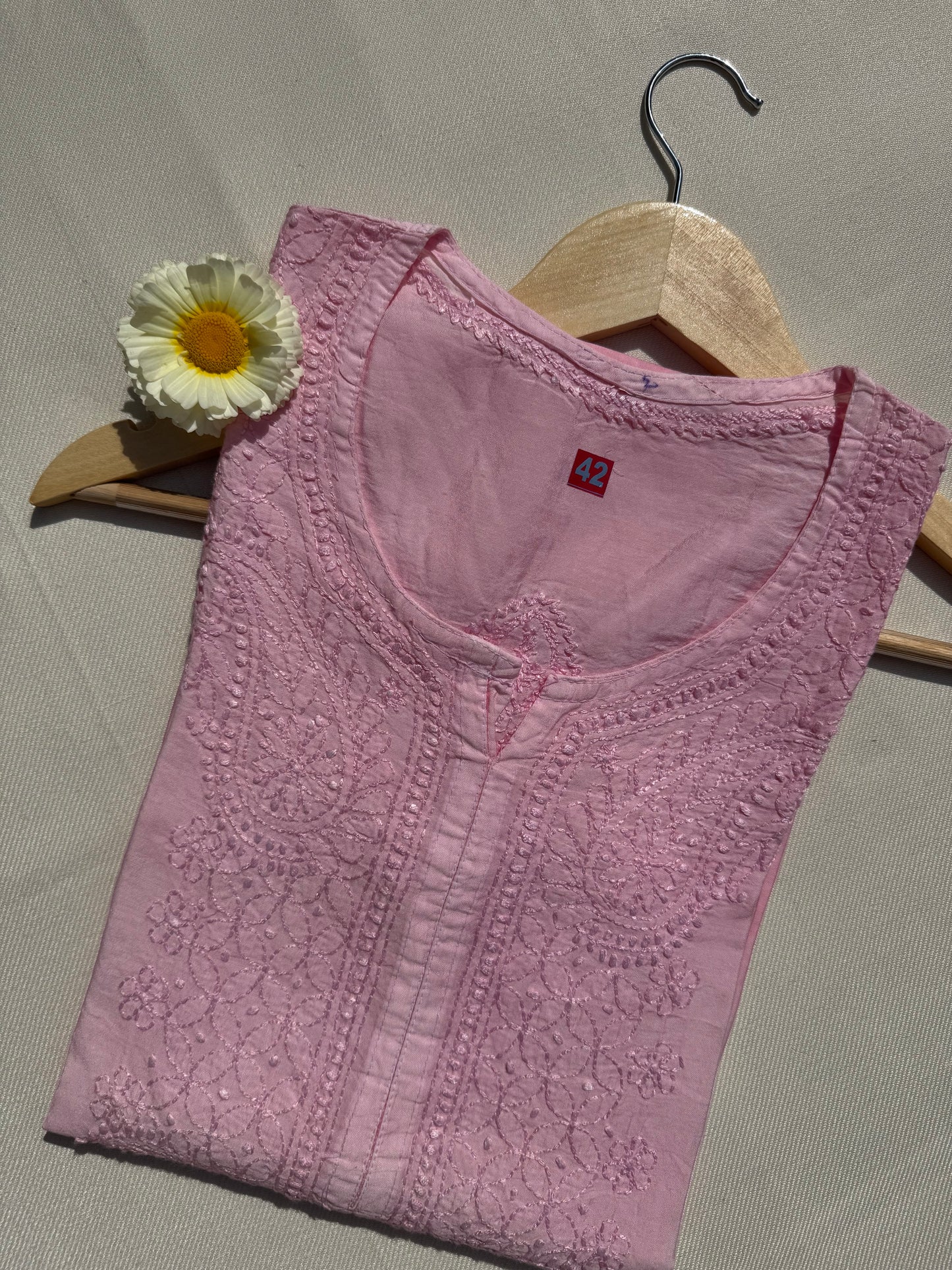 CHANDERI COTTON CHIKANKARI KURTA- PINK OMBRE