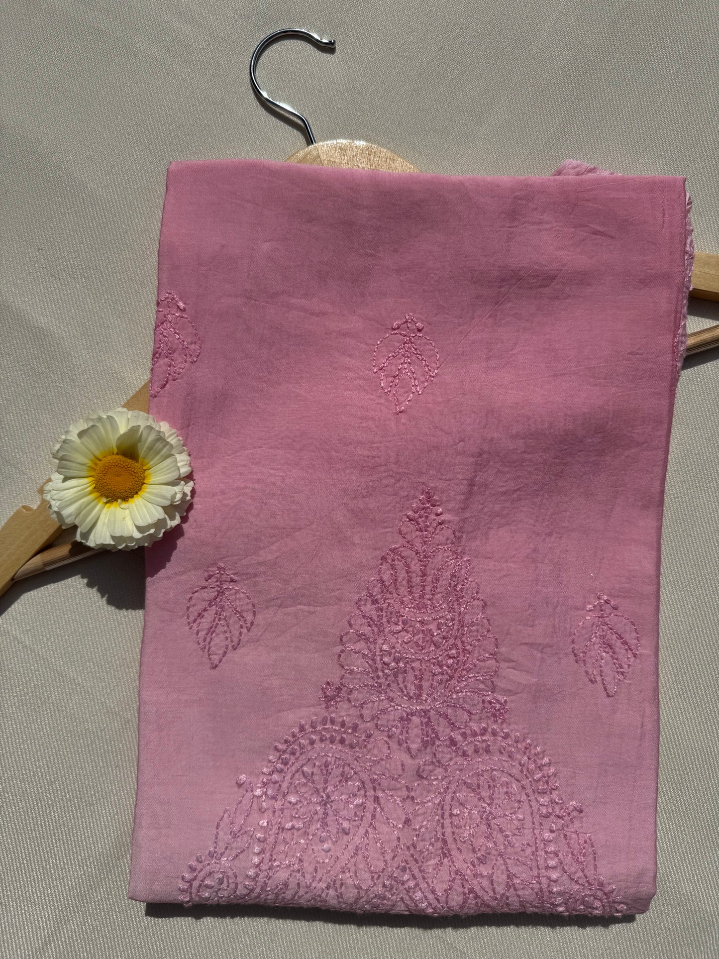 CHANDERI COTTON CHIKANKARI KURTA- PINK OMBRE