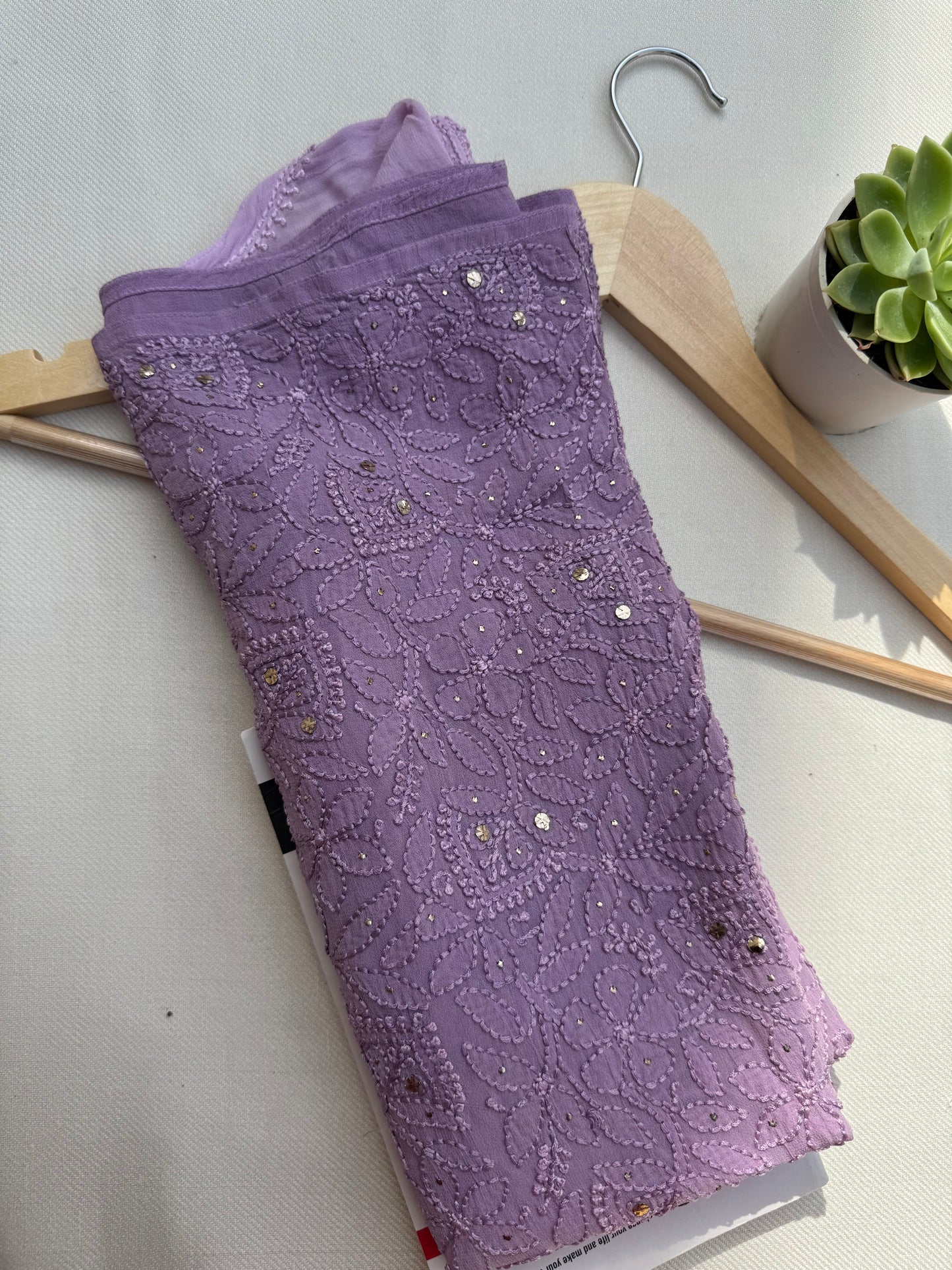 VISCOSE GEORGETTE MUKAISH CHIKANKARI SHORT KURTA- PURPLE OMBRE