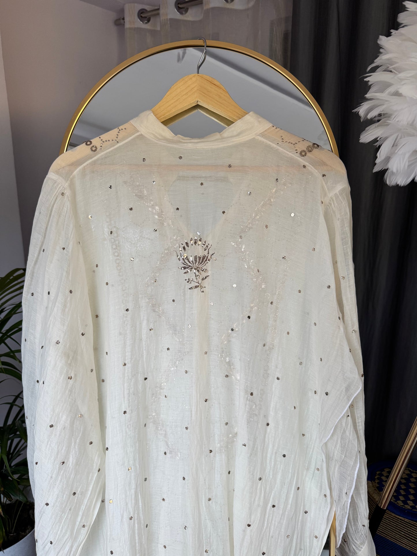 NURA CHIKANKARI MUL CHANDERI MUKAISH CO-ORD SET- WHITE