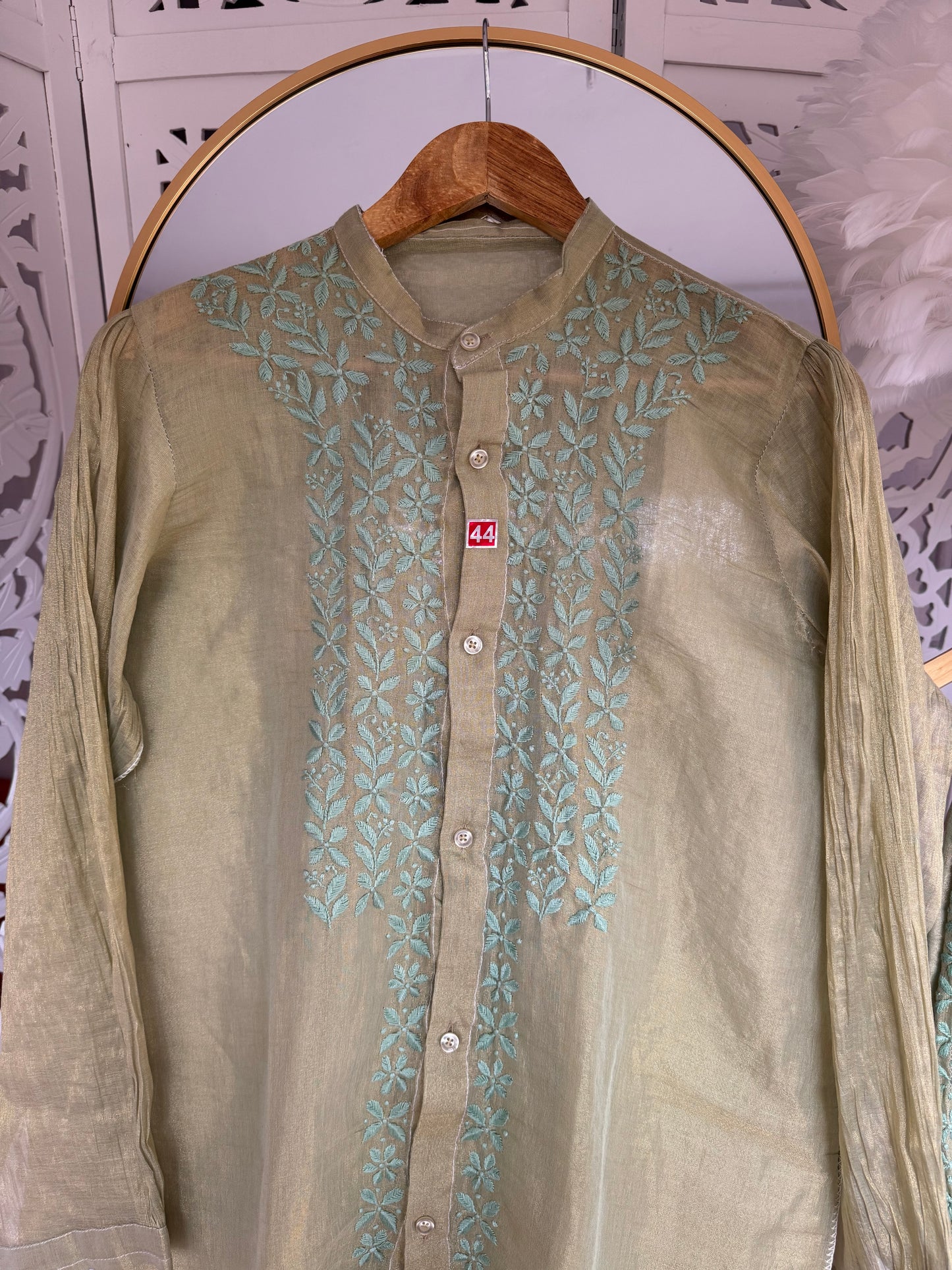 INARA CHIKANKARI TISSUE CO-ORD SET- GREEN