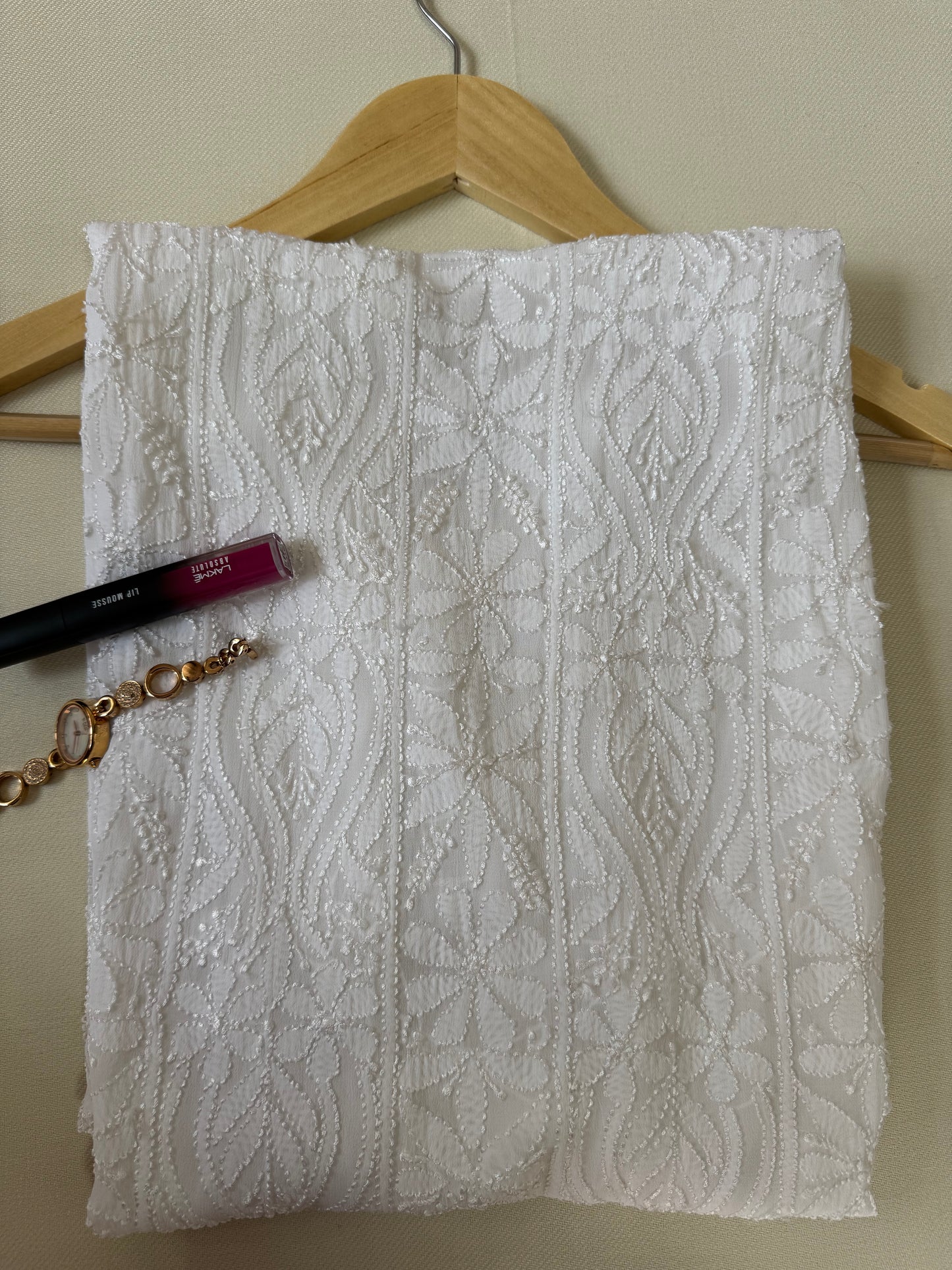 VISCOSE GEORGETTE CHIKANKARI KURTA- WHITE