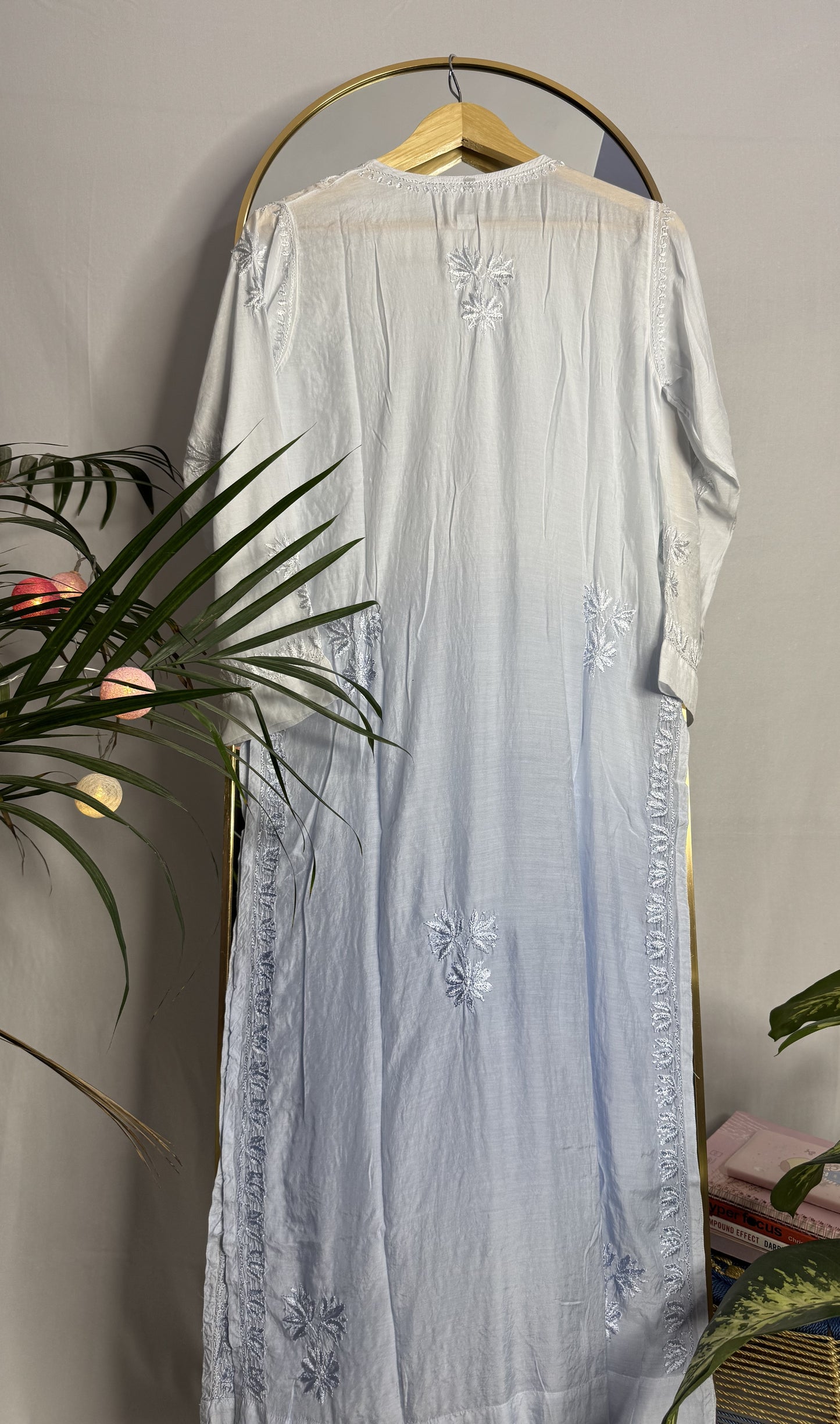 MUSLIN CHIKANKARI KURTA - LIGHT BLUE OMBRE