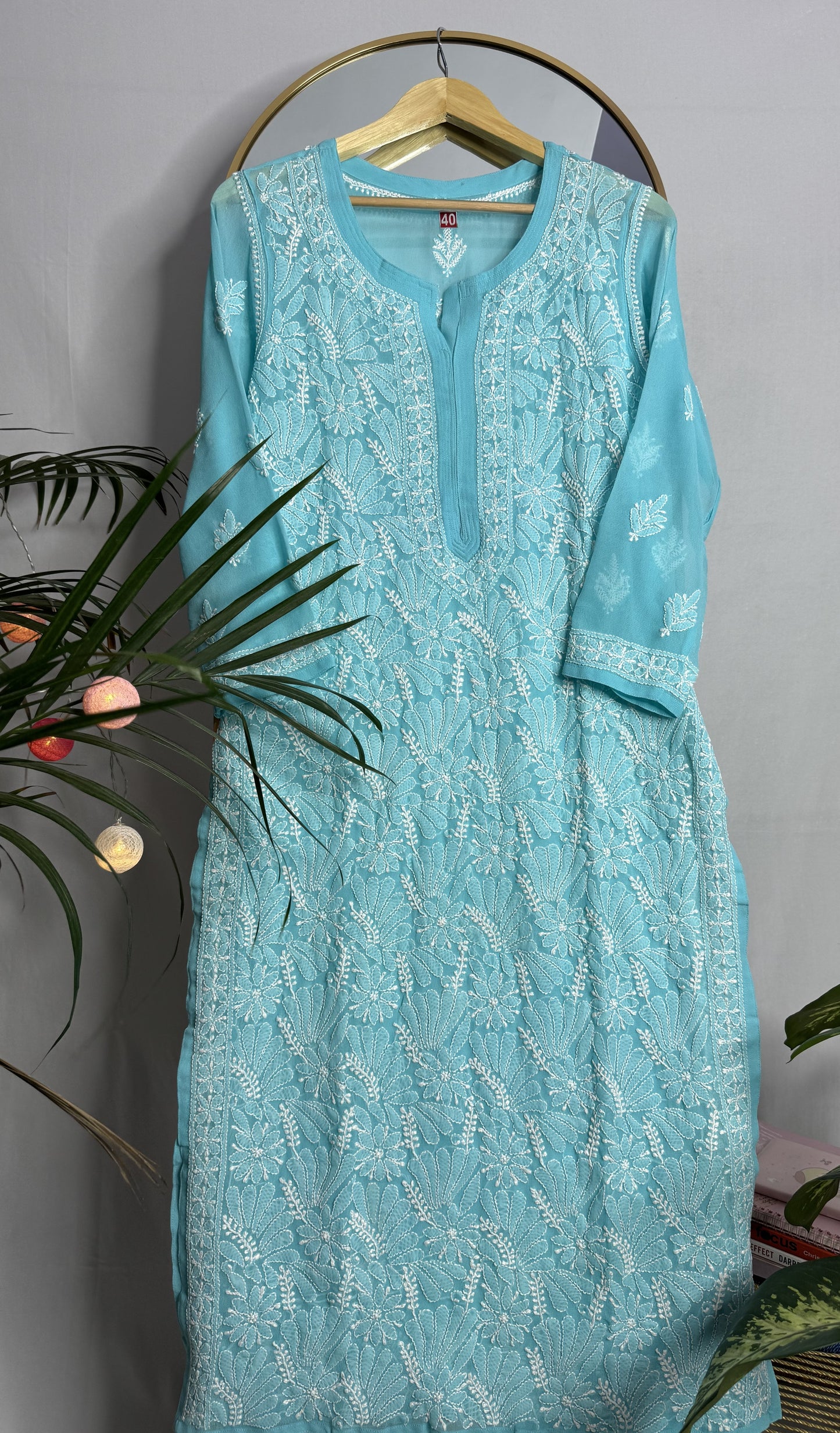 VISCOSE GEORGETTE CHIKANKARI KURTA- SKY BLUE