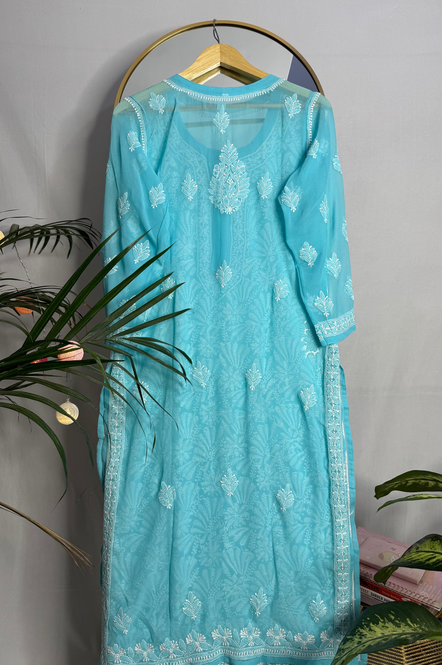 VISCOSE GEORGETTE CHIKANKARI KURTA- SKY BLUE