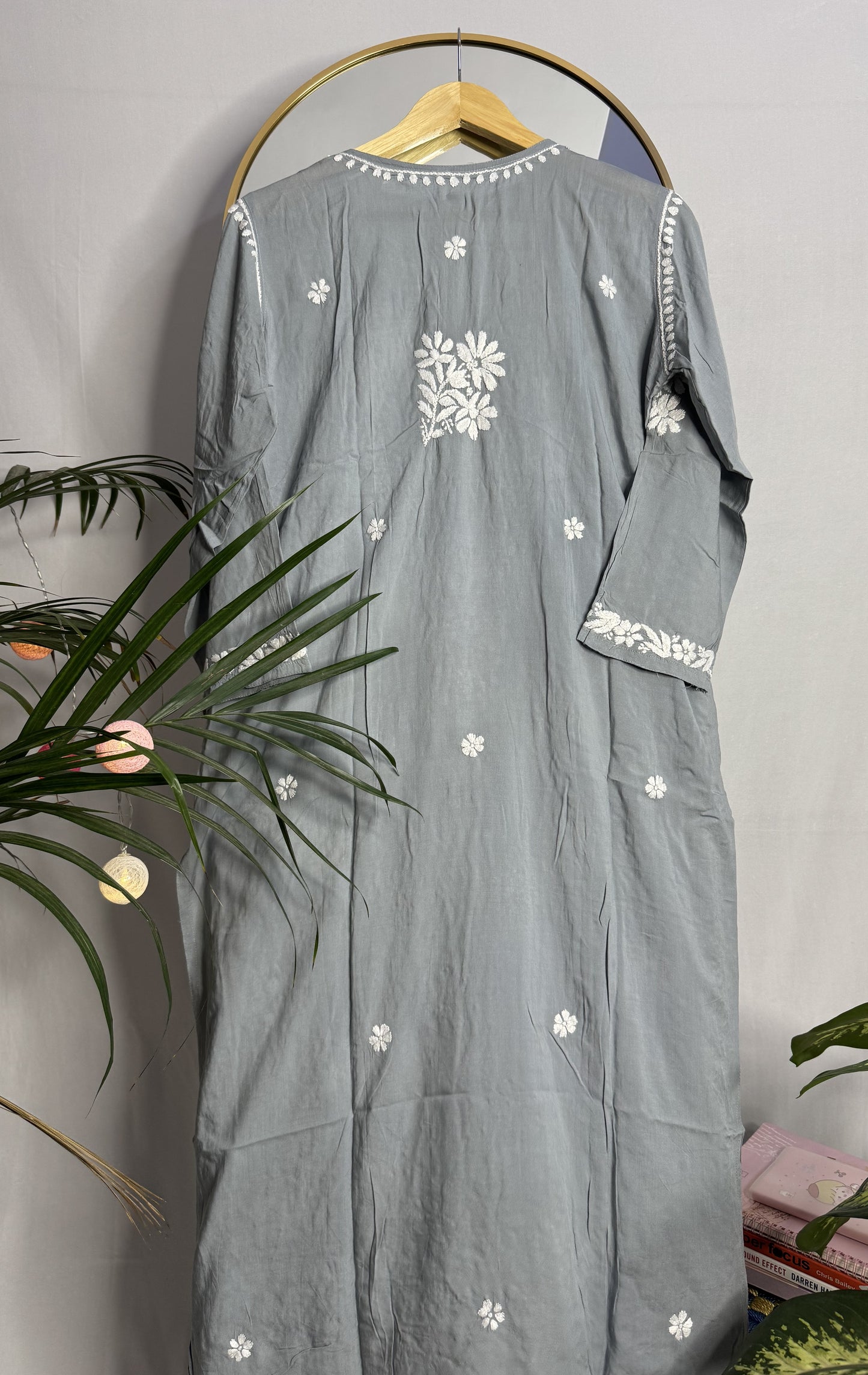 MODAL CHIKANKARI KURTA- GREY