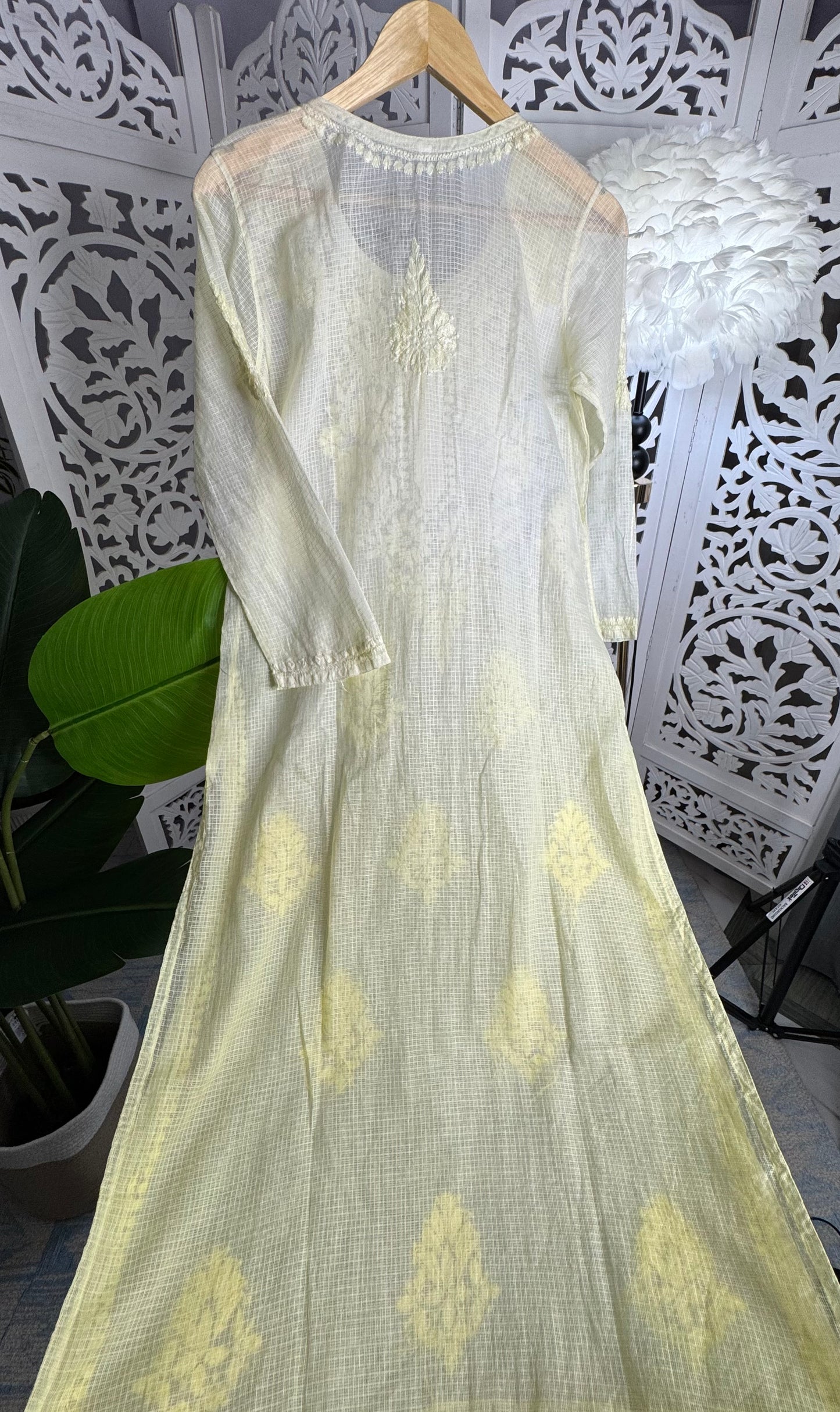 KOTA SOFT COTTON CHIKANKARI KURTA- PASTEL YELLOW OMBRE