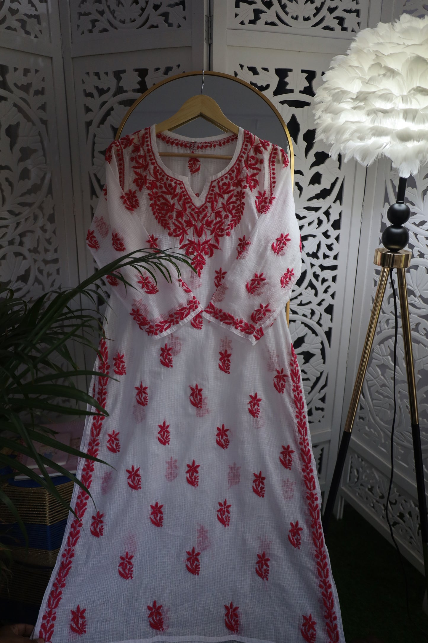 KOTA SOFT COTTON 3D CHIKANKARI KURTA- PINK