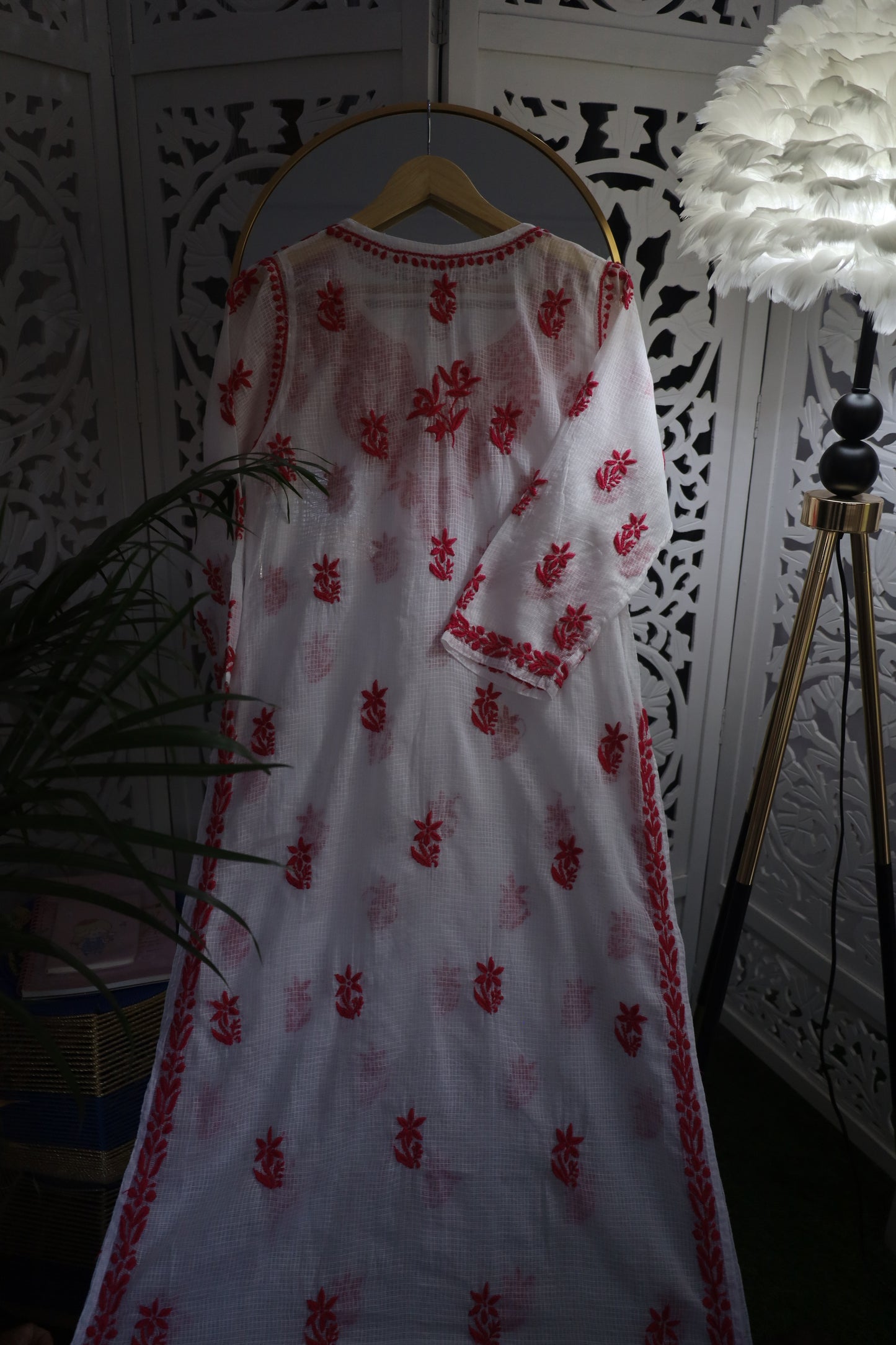 KOTA SOFT COTTON 3D CHIKANKARI KURTA- PINK