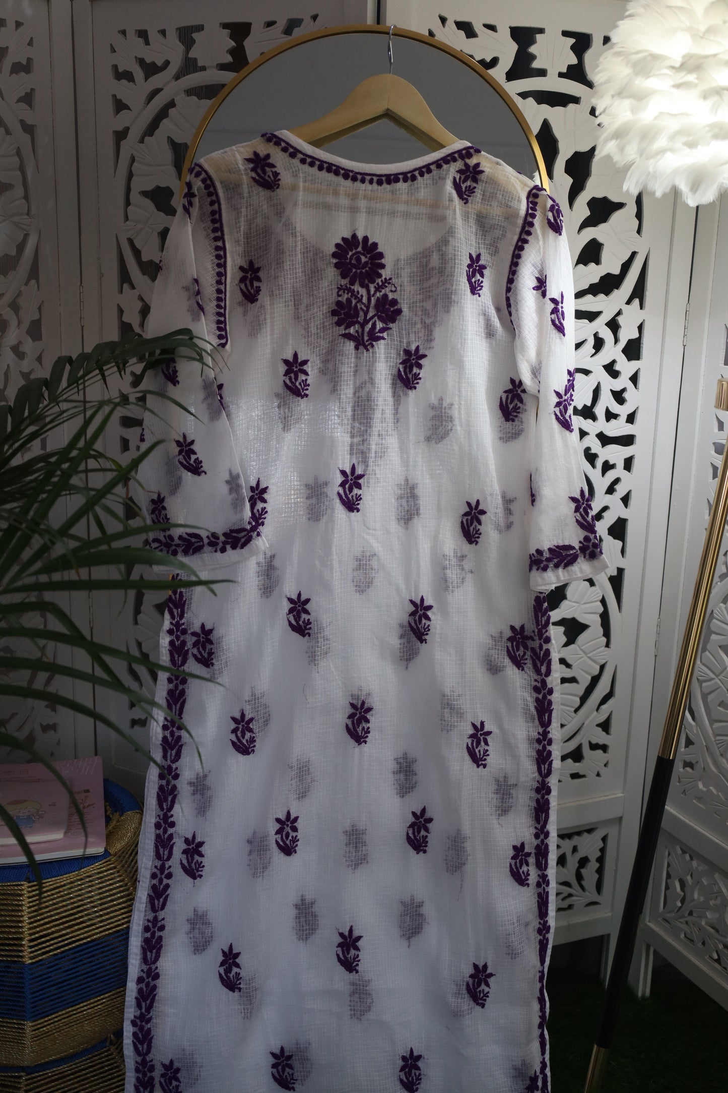 KOTA SOFT COTTON 3D CHIKANKARI KURTA- PURPLE