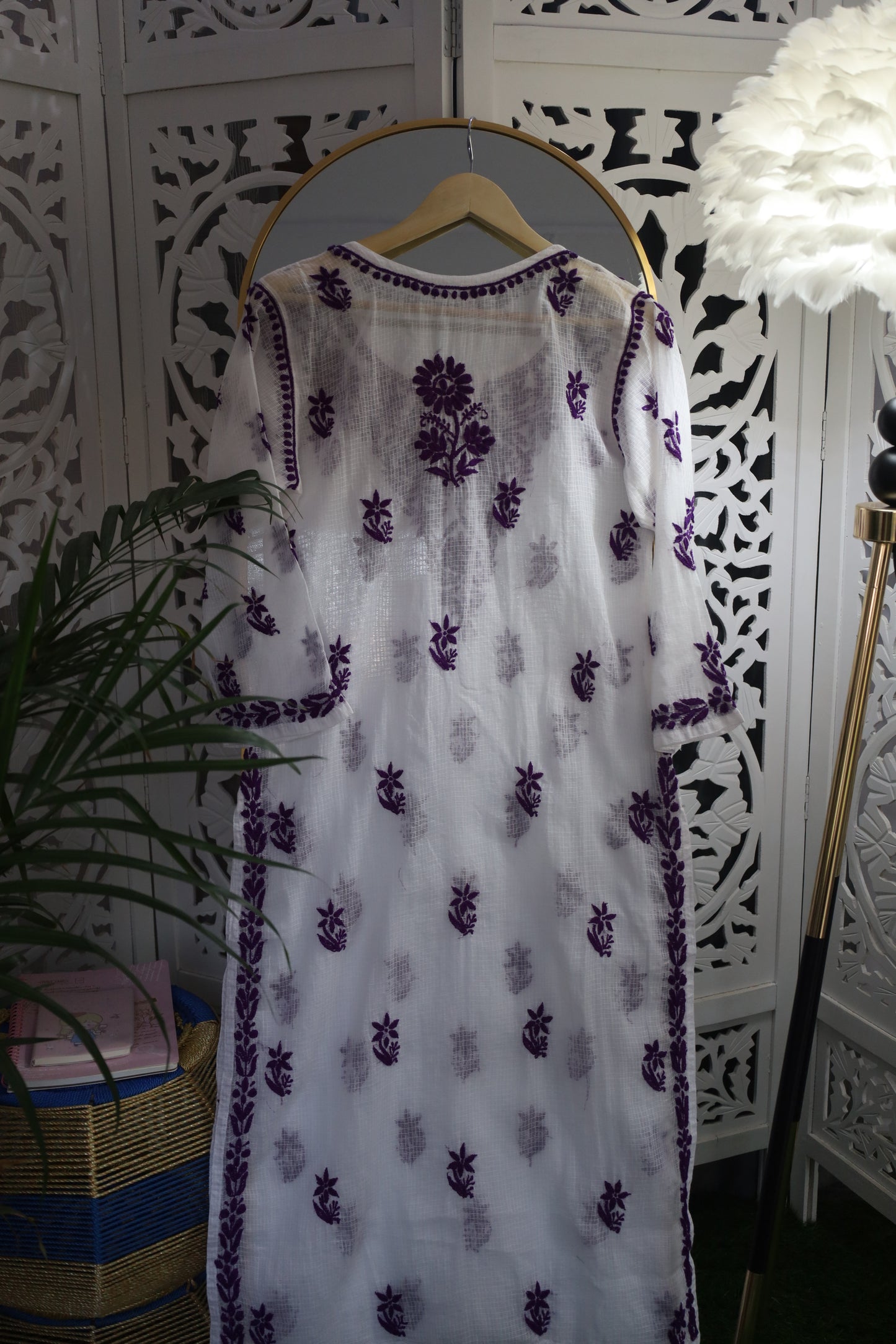 KOTA SOFT COTTON 3D CHIKANKARI KURTA- PURPLE