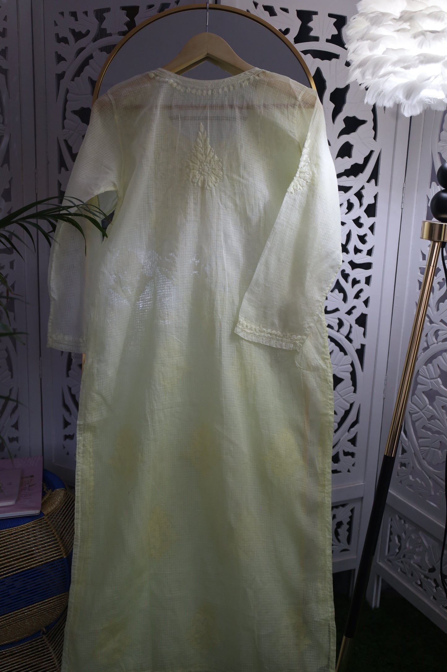 KOTA SOFT COTTON CHIKANKARI KURTA- PASTEL YELLOW OMBRE