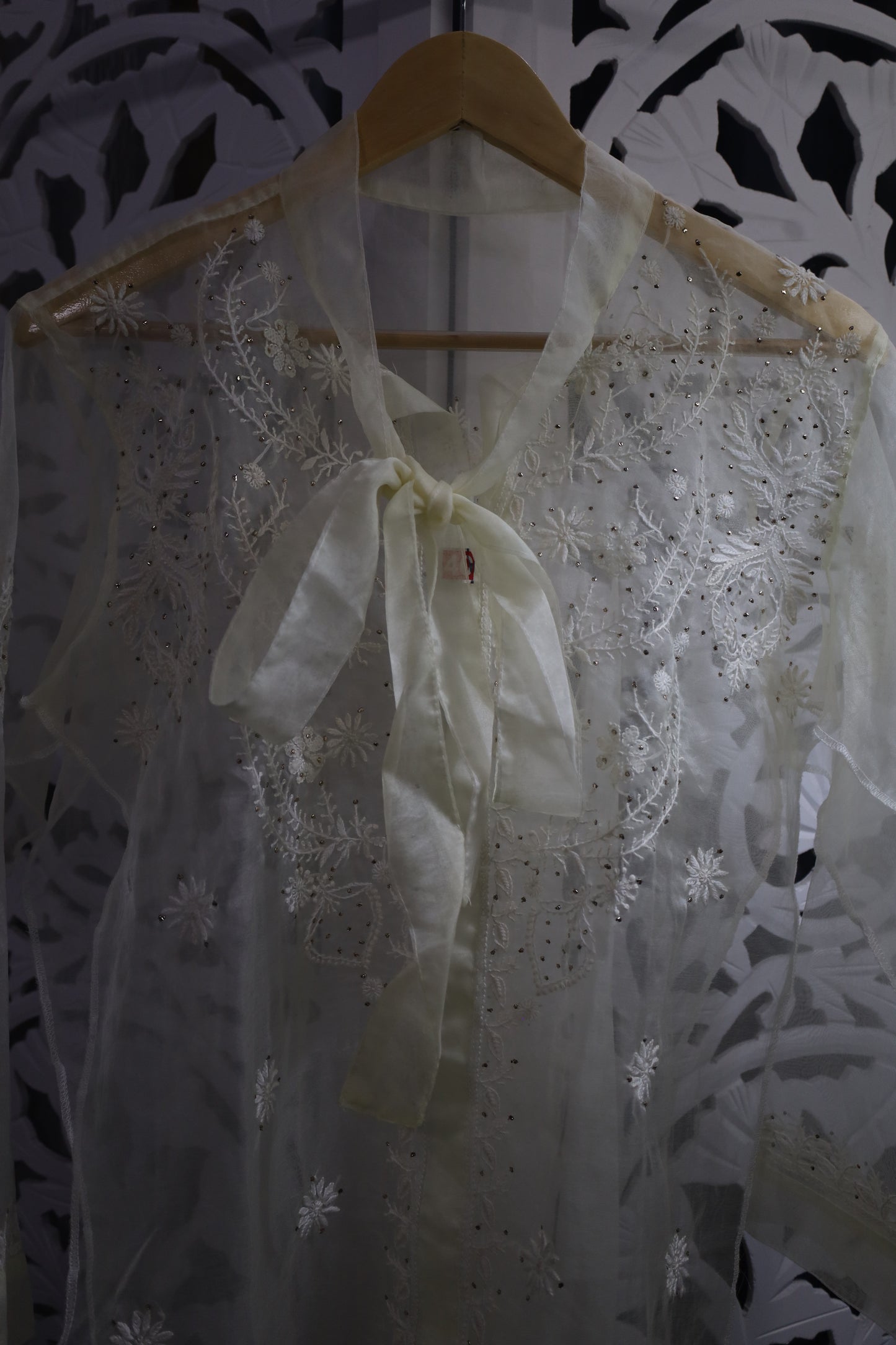 ORGANZA MUKAISH CHIKANKARI SHIRT- PASTEL YELLOW