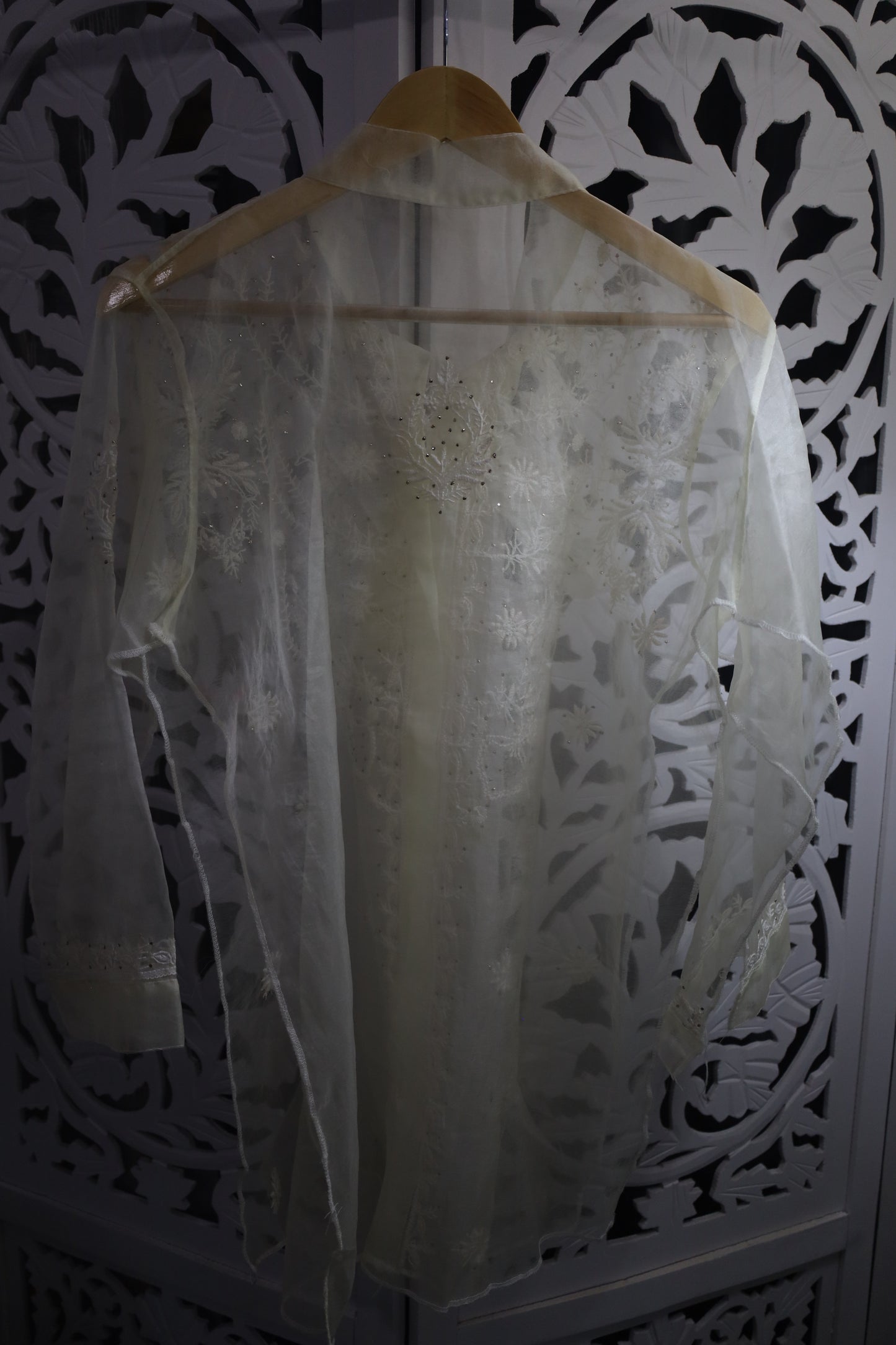ORGANZA MUKAISH CHIKANKARI SHIRT- PASTEL YELLOW