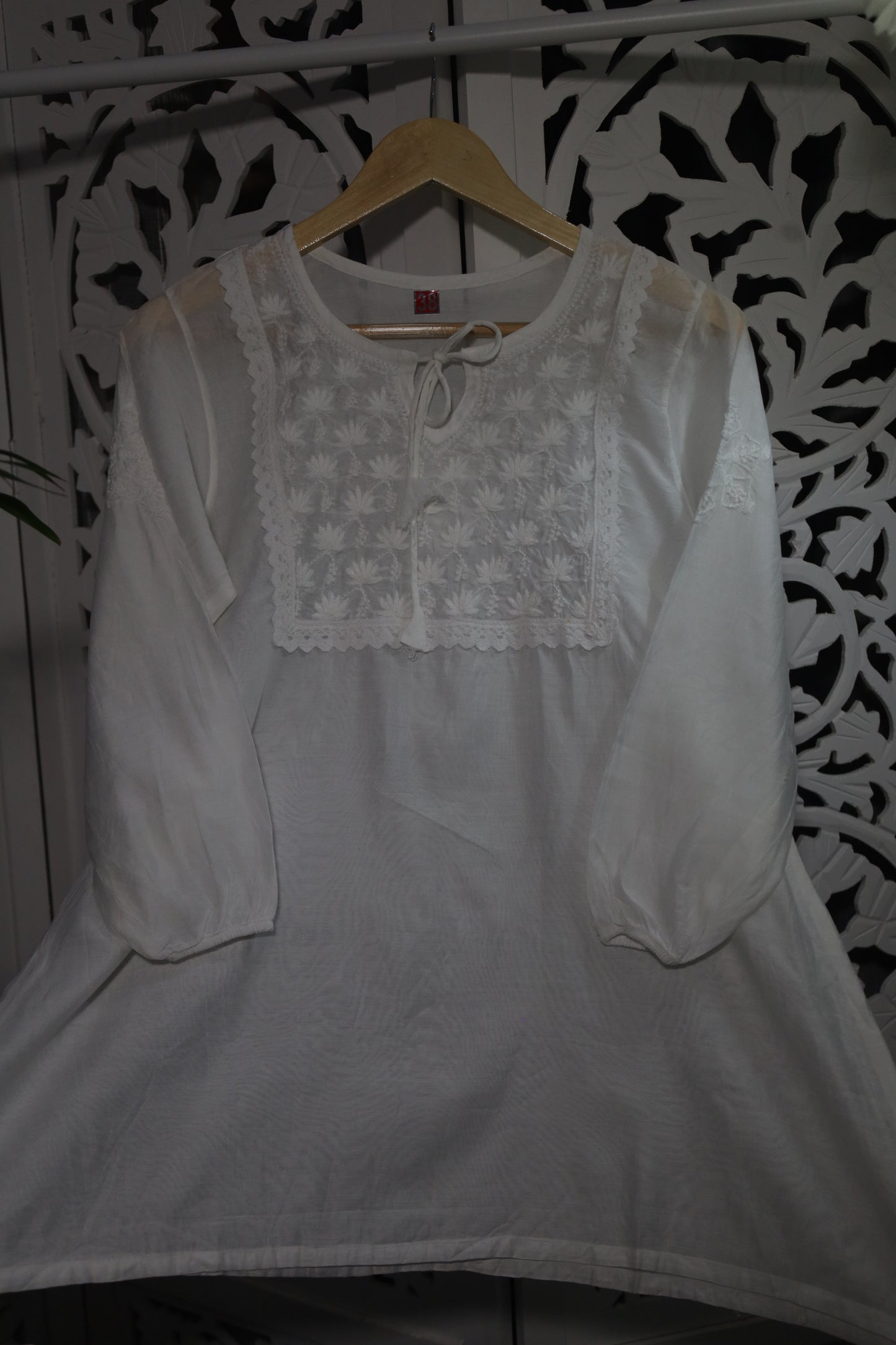 CHANDERI CHIKANKARI TOP NECK DESIGN- WHITE
