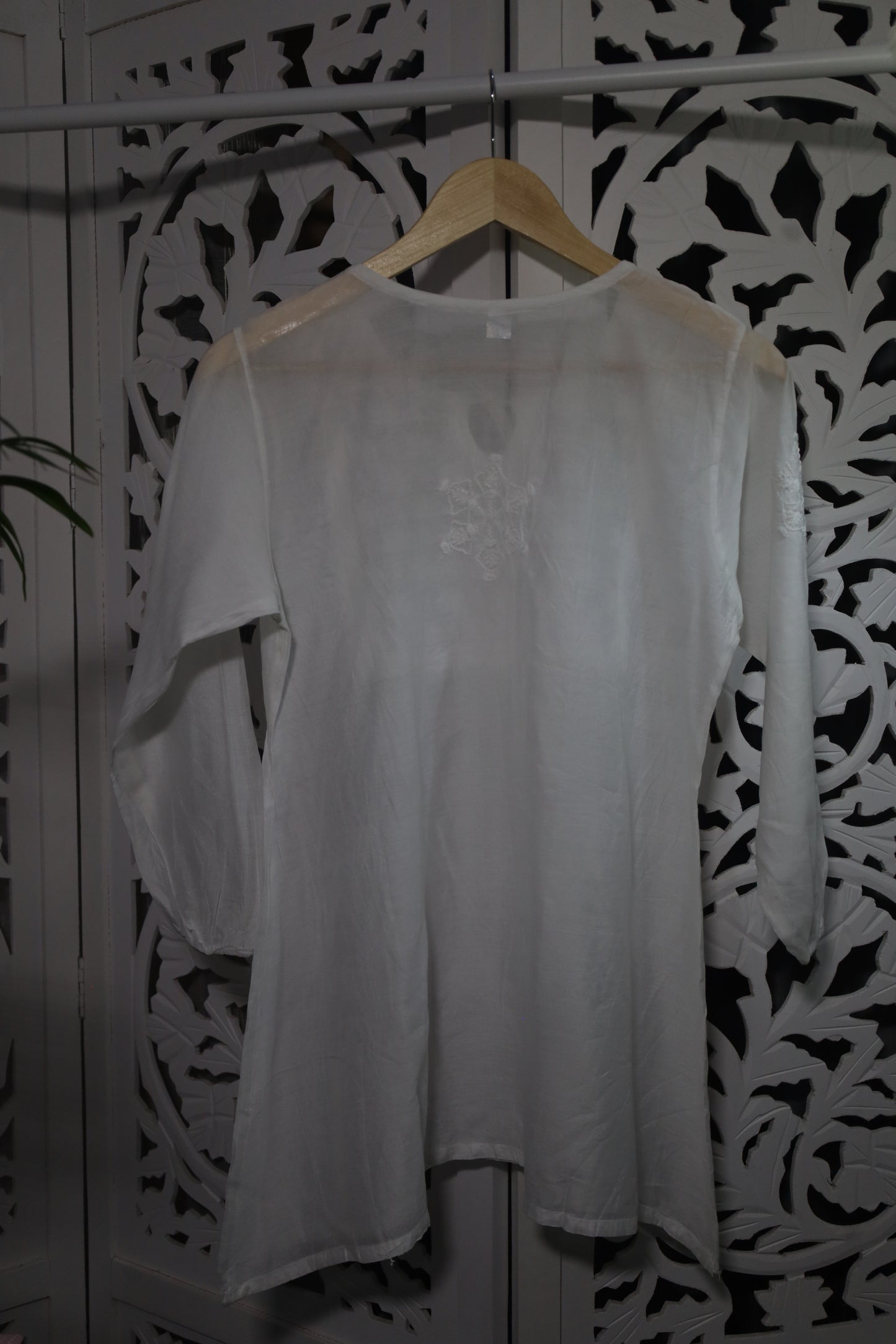 CHANDERI CHIKANKARI TOP NECK DESIGN- WHITE