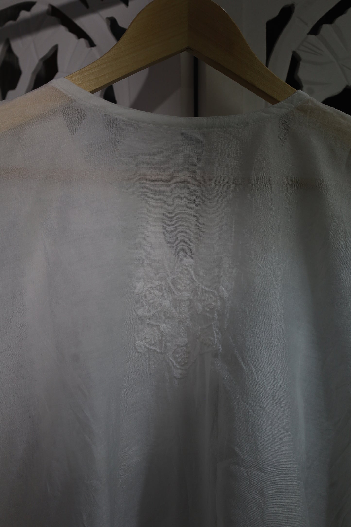 CHANDERI CHIKANKARI TOP NECK DESIGN- WHITE