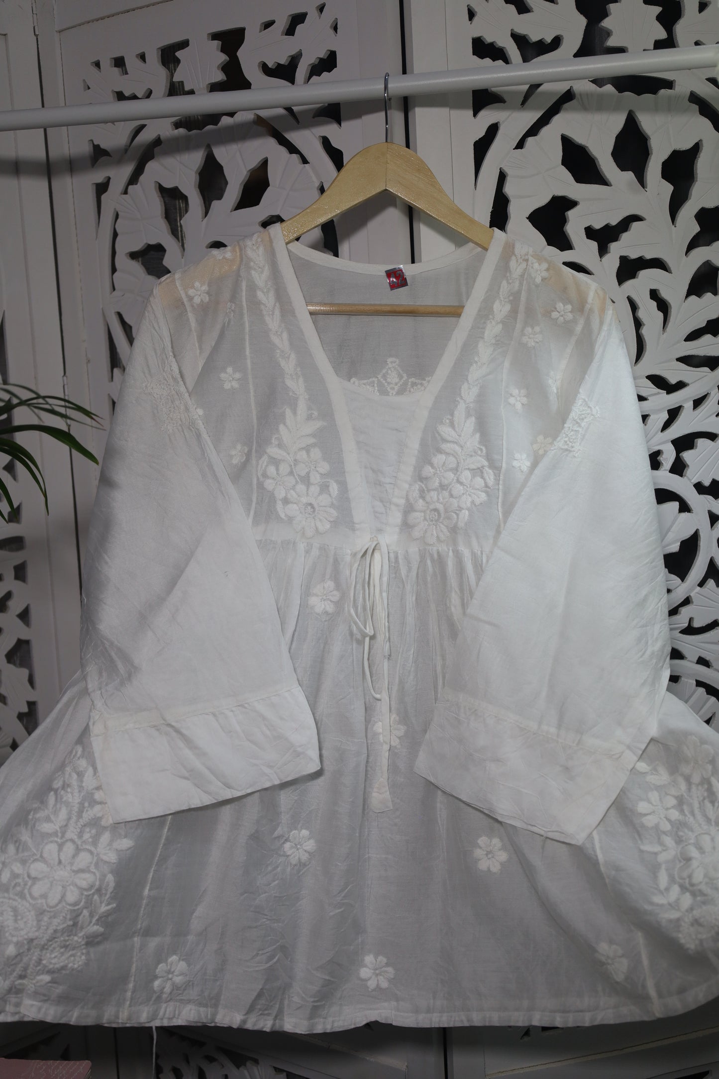 CHANDERI CHIKANKARI PEPLUM TOP- WHITE