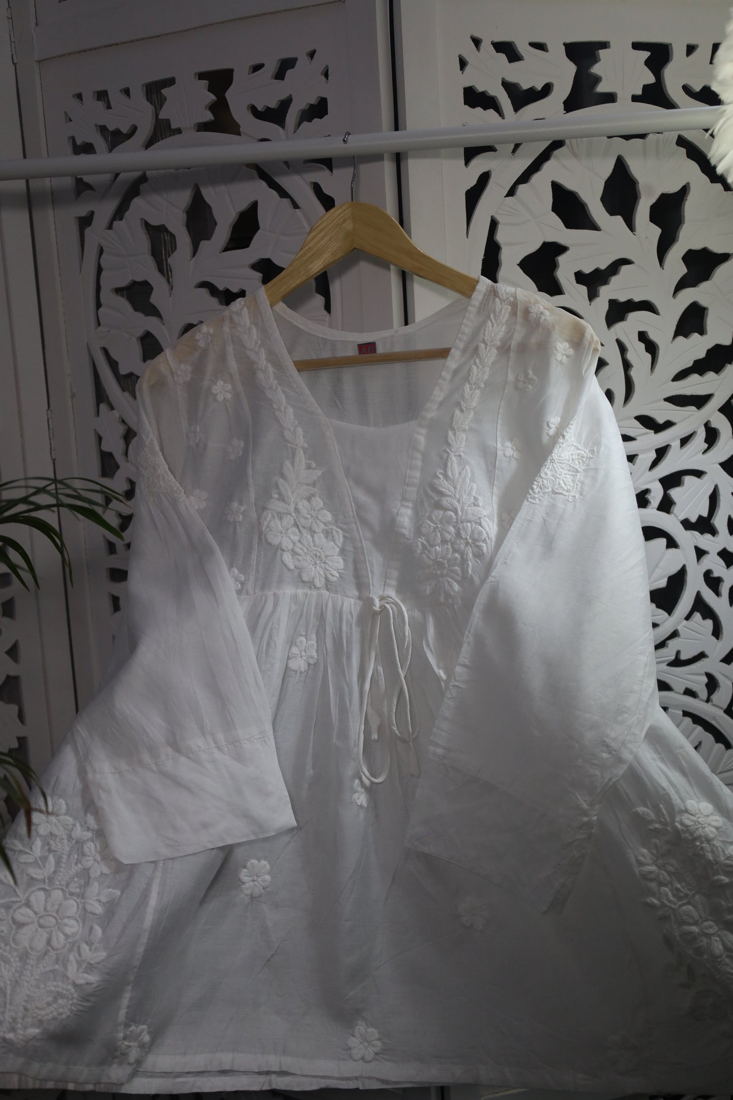 CHANDERI CHIKANKARI PEPLUM TOP- WHITE