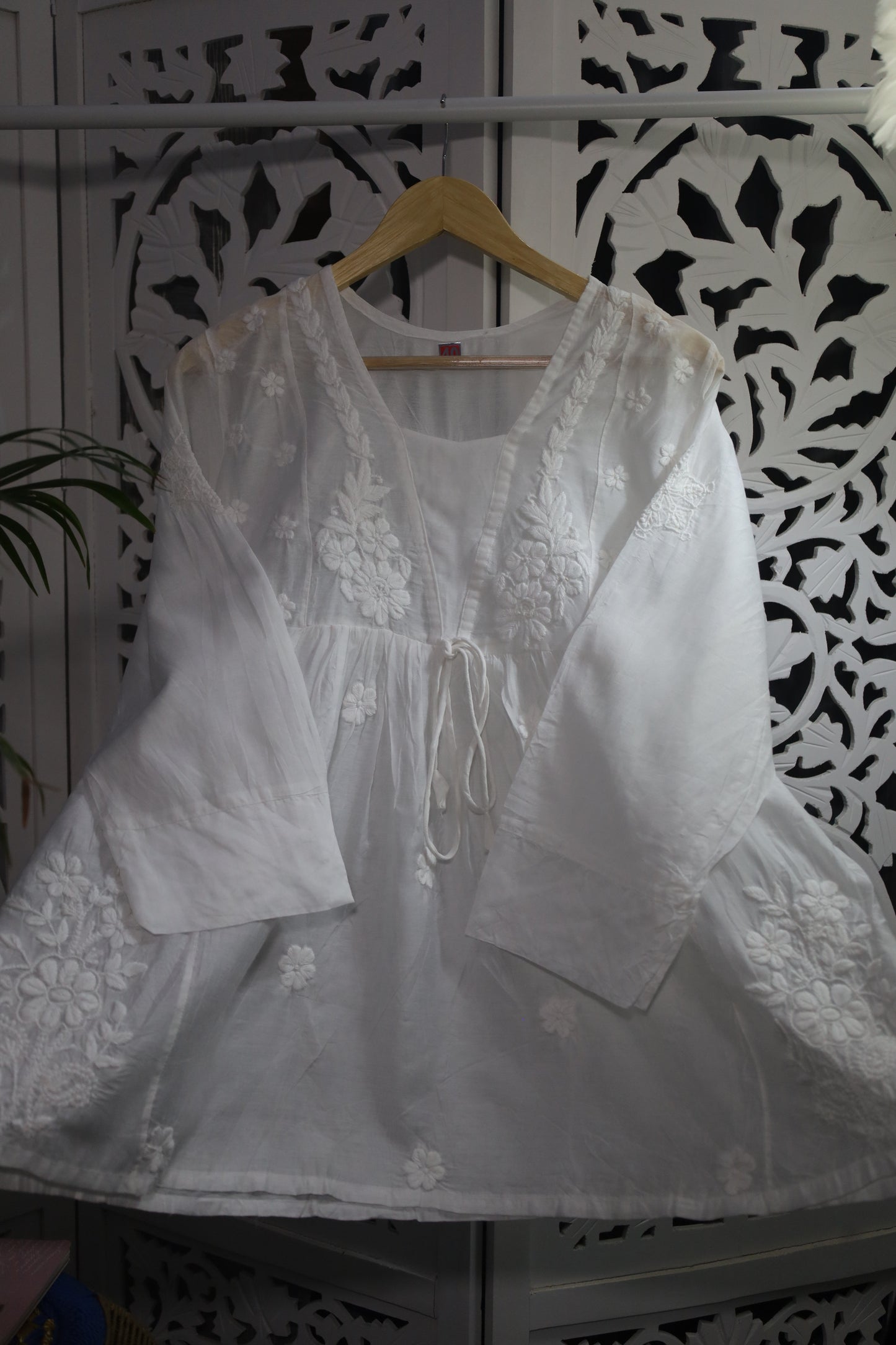 CHANDERI CHIKANKARI PEPLUM TOP- WHITE