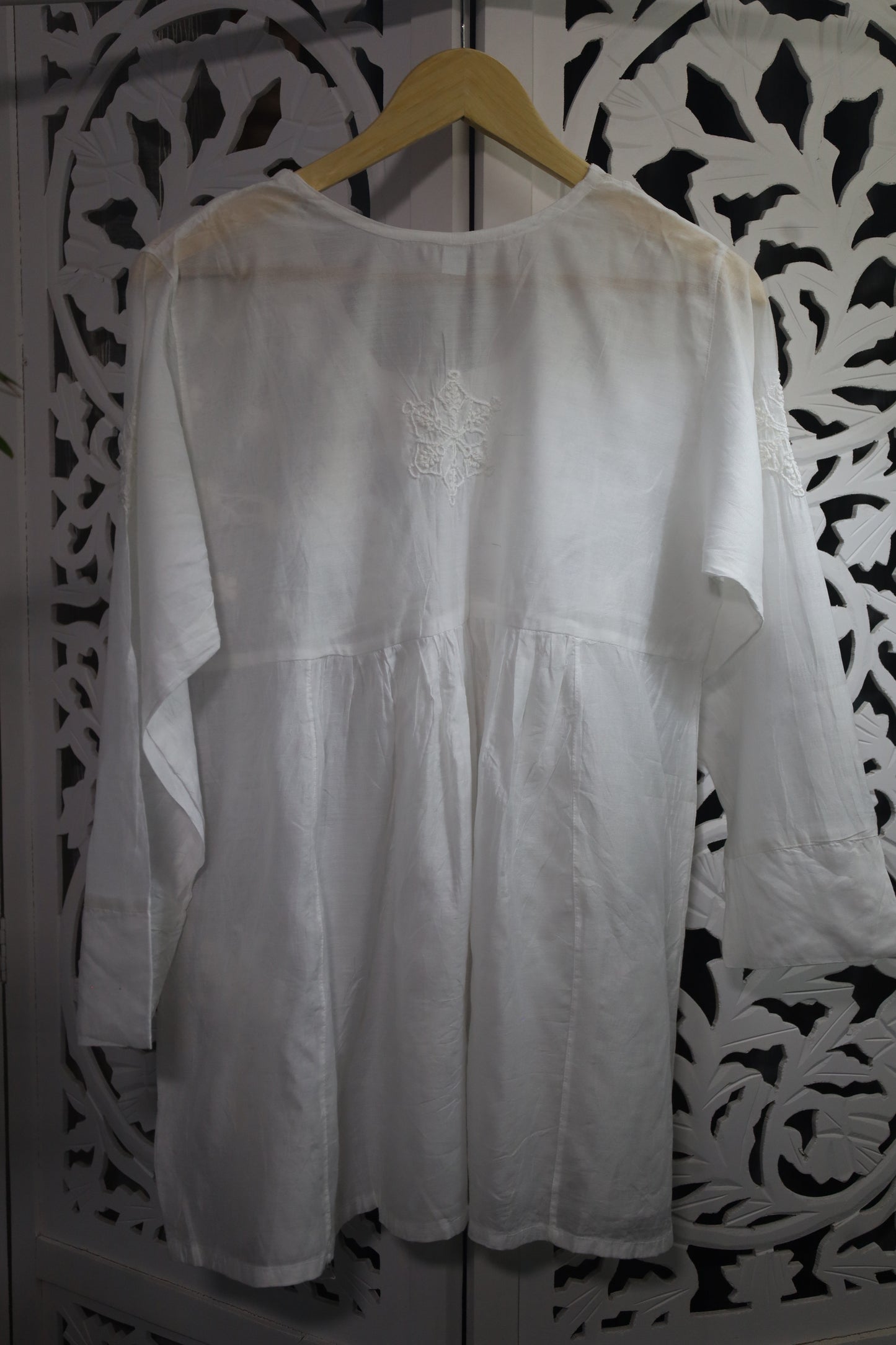 CHANDERI CHIKANKARI PEPLUM TOP- WHITE