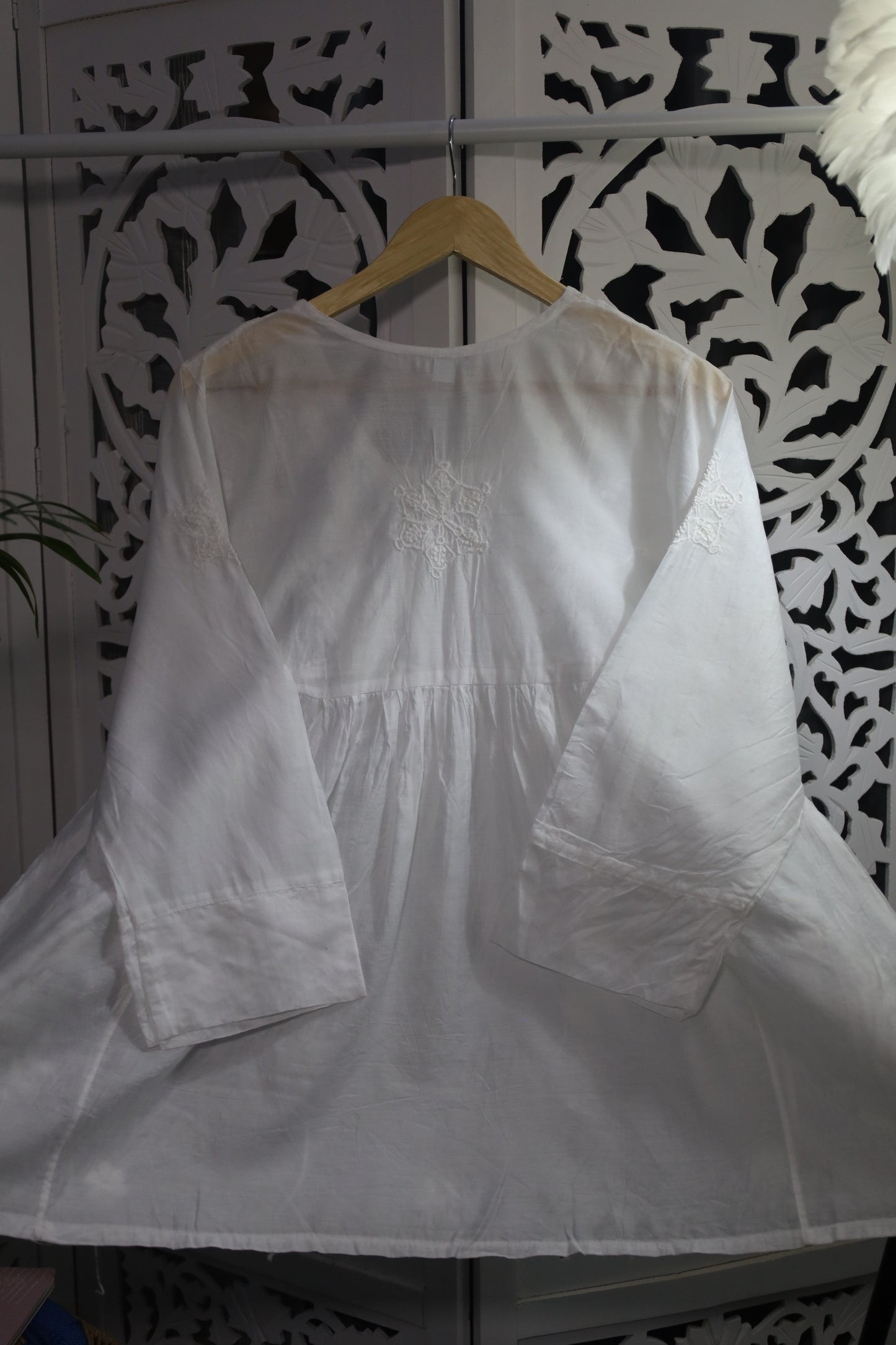CHANDERI CHIKANKARI PEPLUM TOP- WHITE