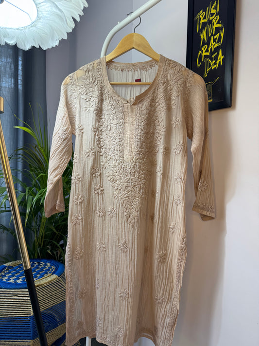 MUL CHANDERI CHIKANKARI CO-ORD SET- BEIGE