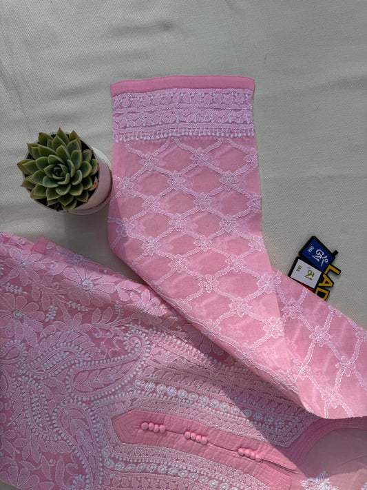 COTTON CHIKANKARI KURTA- PINK