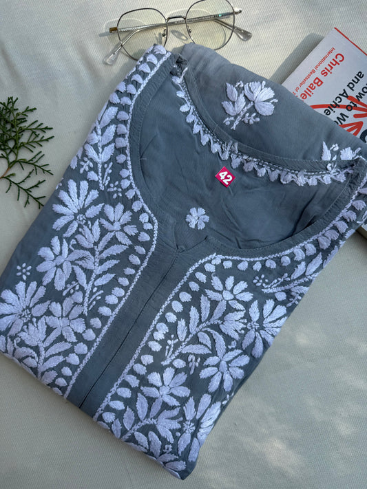 MODAL CHIKANKARI KURTA- GREY