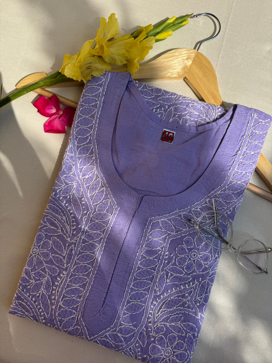 COTTON CHIKANKARI KURTA - PURPLE