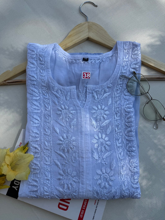 MUSLIN CHIKANKARI KURTA - LIGHT BLUE OMBRE